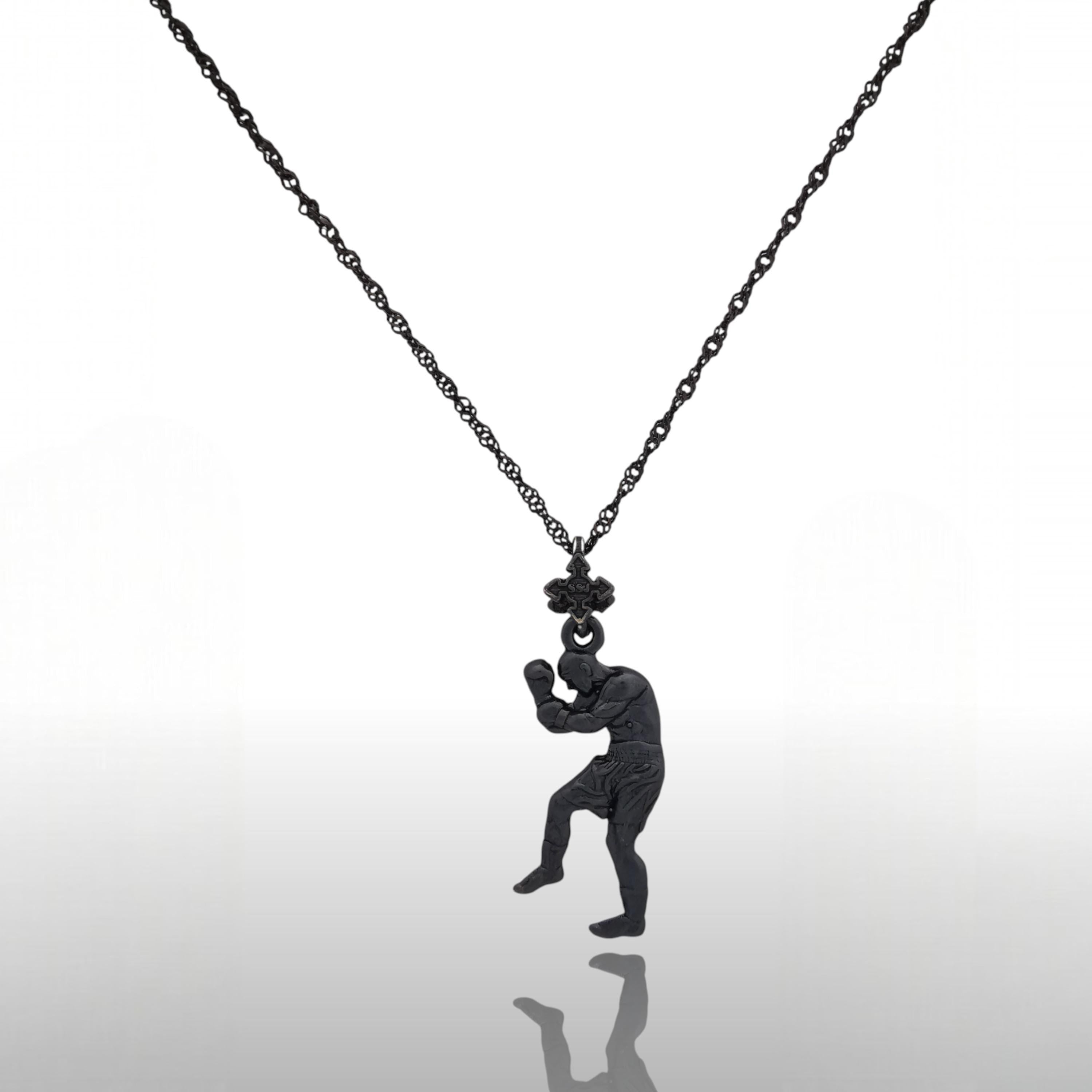 Boxing Pendant for Men – Oxidized 925 Silver Jewelry – Gift for Fighter, Coach or Boxer Fan – Necklace