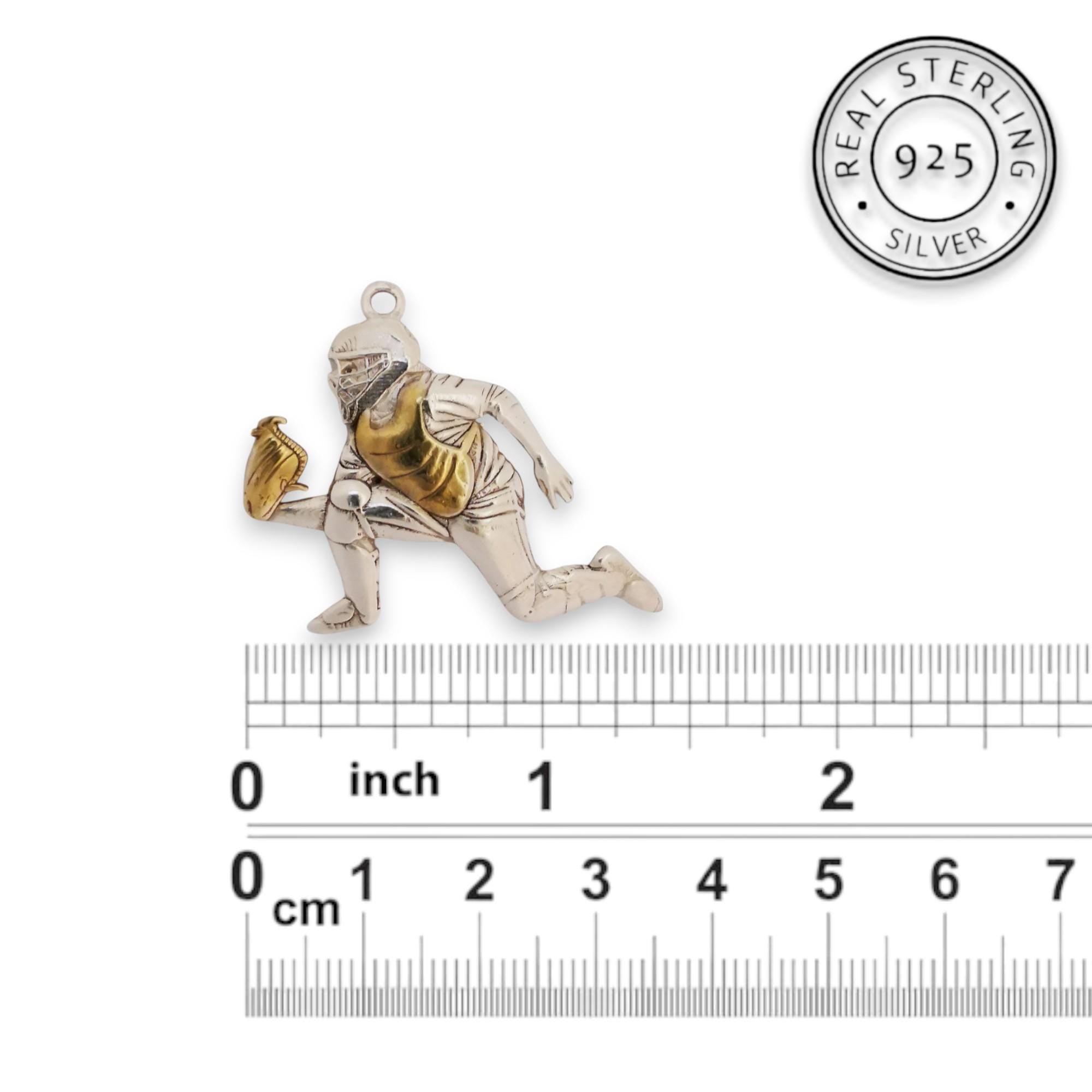 Baseball Jewelry Pendant for Men – Silver with Partial Gold Plating 925 Gift – Sports Accessory for Catchers and Baseball Lovers – Necklace