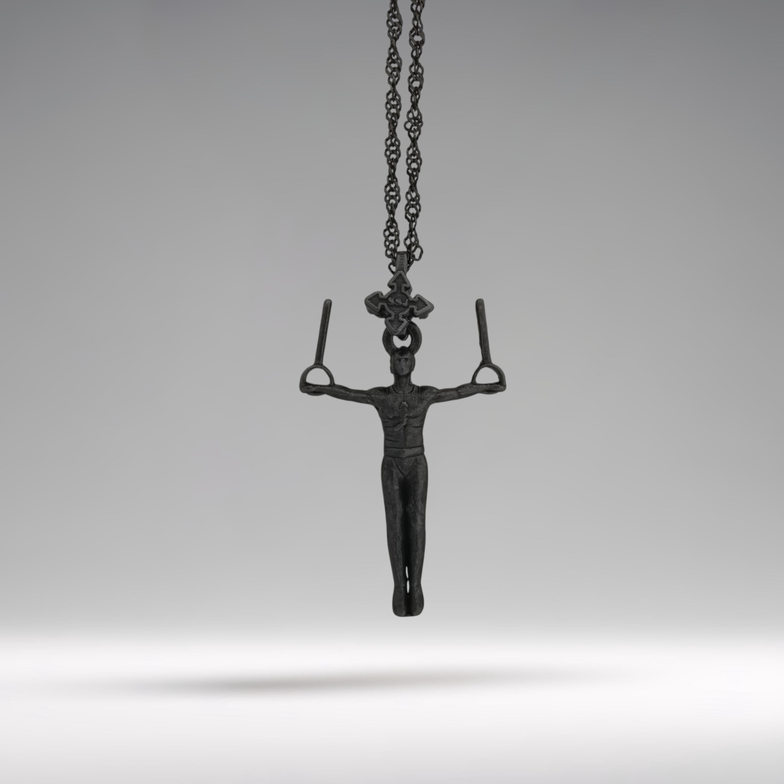 Artistic Gymnastics Jewelry Pendant for Men – Oxidized Black 925 Silver Gift – Handcrafted Sport Charm for Strength & Control – Necklace