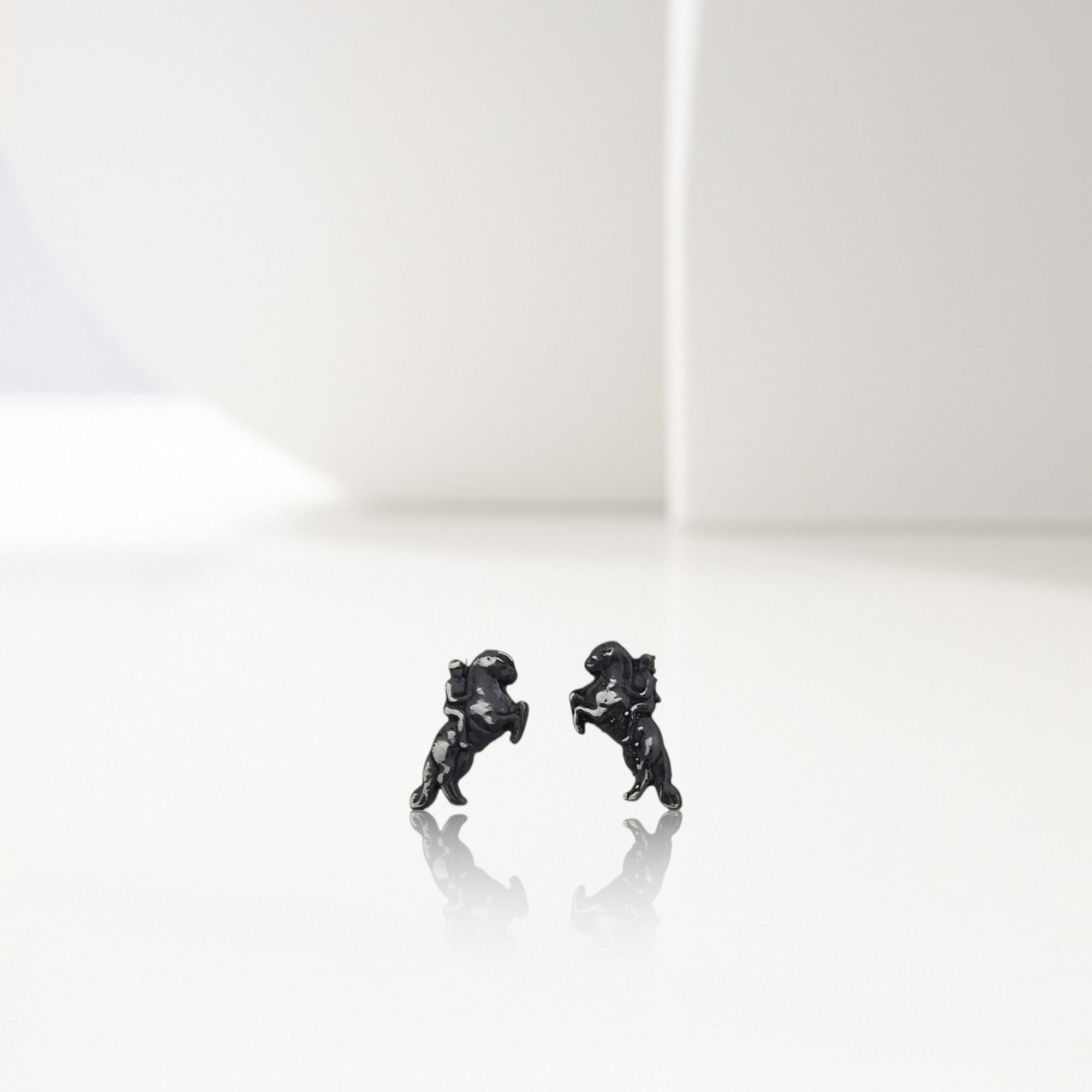 Horse Stud Earrings Oxidized 925 Silver Equestrian Jewelry for Women Gift for Rider, Trainer or Athlete Minimalist Black Horse Design