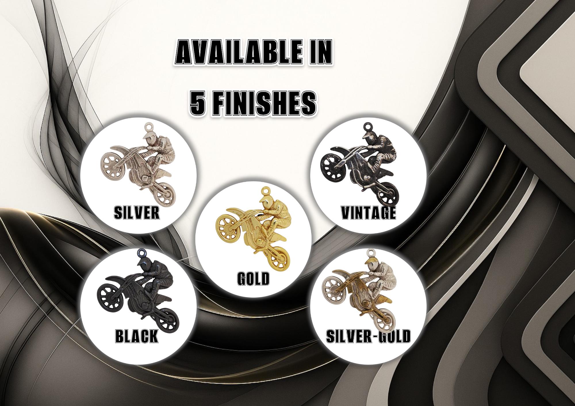 Motocross Pendant for Men – Oxidized 925 Silver Necklace Charm – Gift for Riders, Fans or Teen Boys