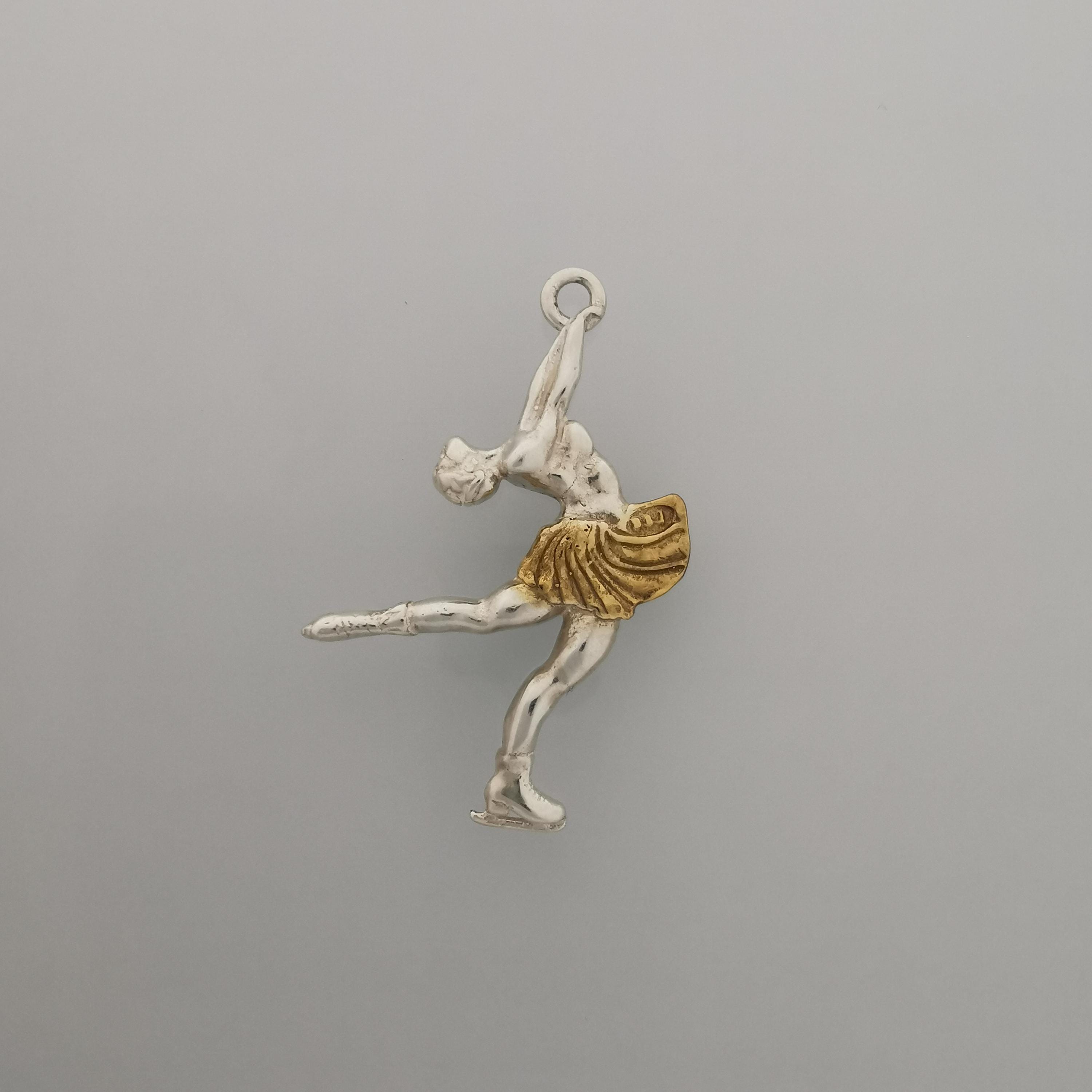 Figure Skating Jewelry Pendant for Women – 925 Silver with Partial Gold Plating – Handcrafted Sport Charm for Ladies on Ice – Necklace