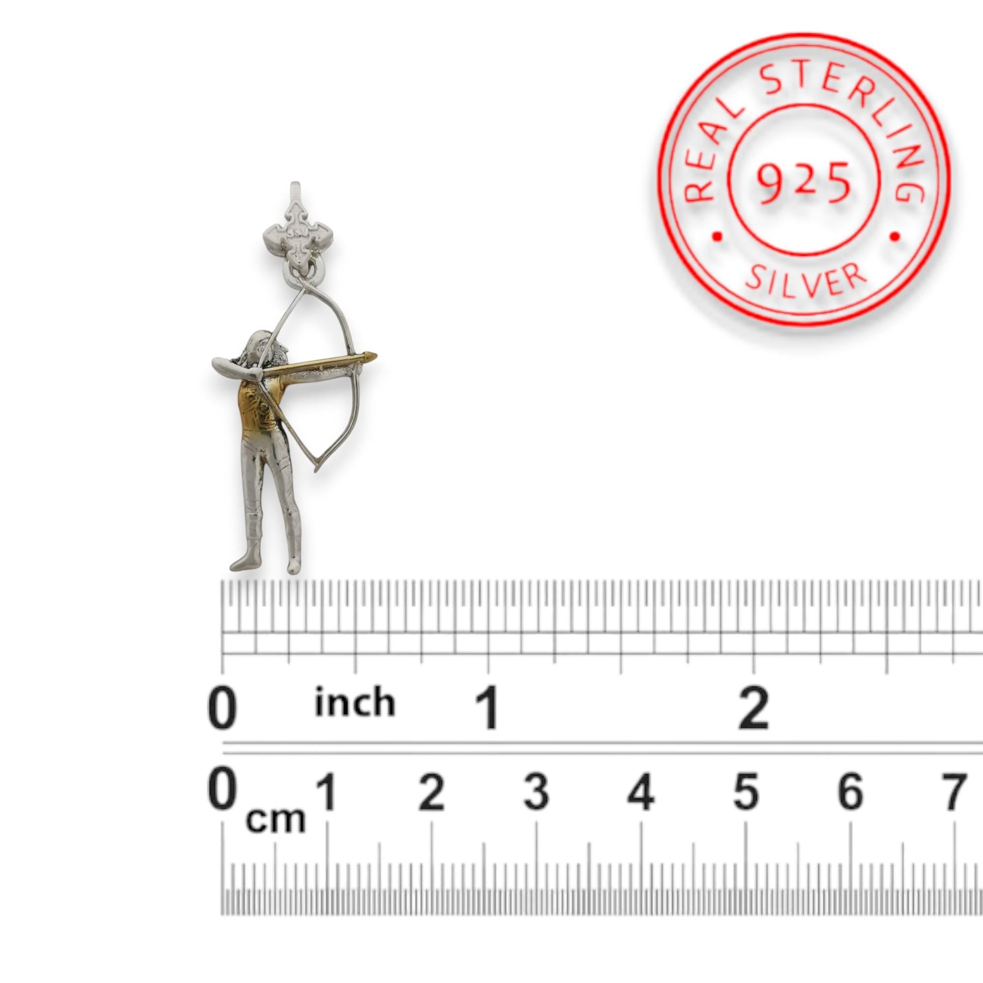 Woman with Bow and Arrow Jewelry – Two Tone 925 Silver Pendant with Gold Detail – Archery Gift for Her, Athlete or Coach - Necklace