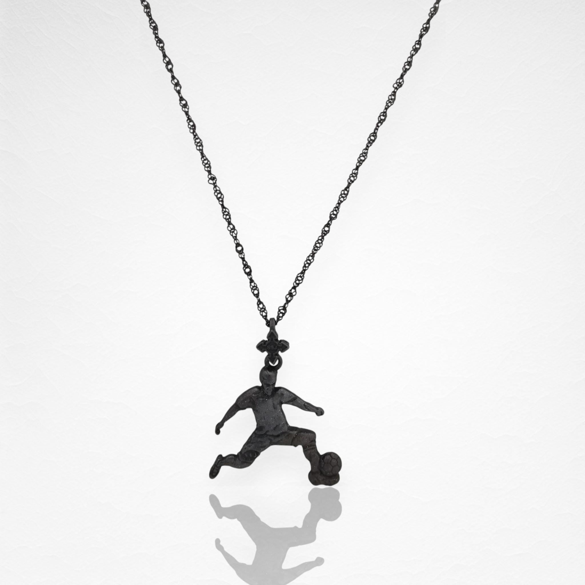 Football (Soccer) Jewelry Pendant for Men – Oxidized Black 925 Silver Gift – Handcrafted Sport Charm for Players – Necklace