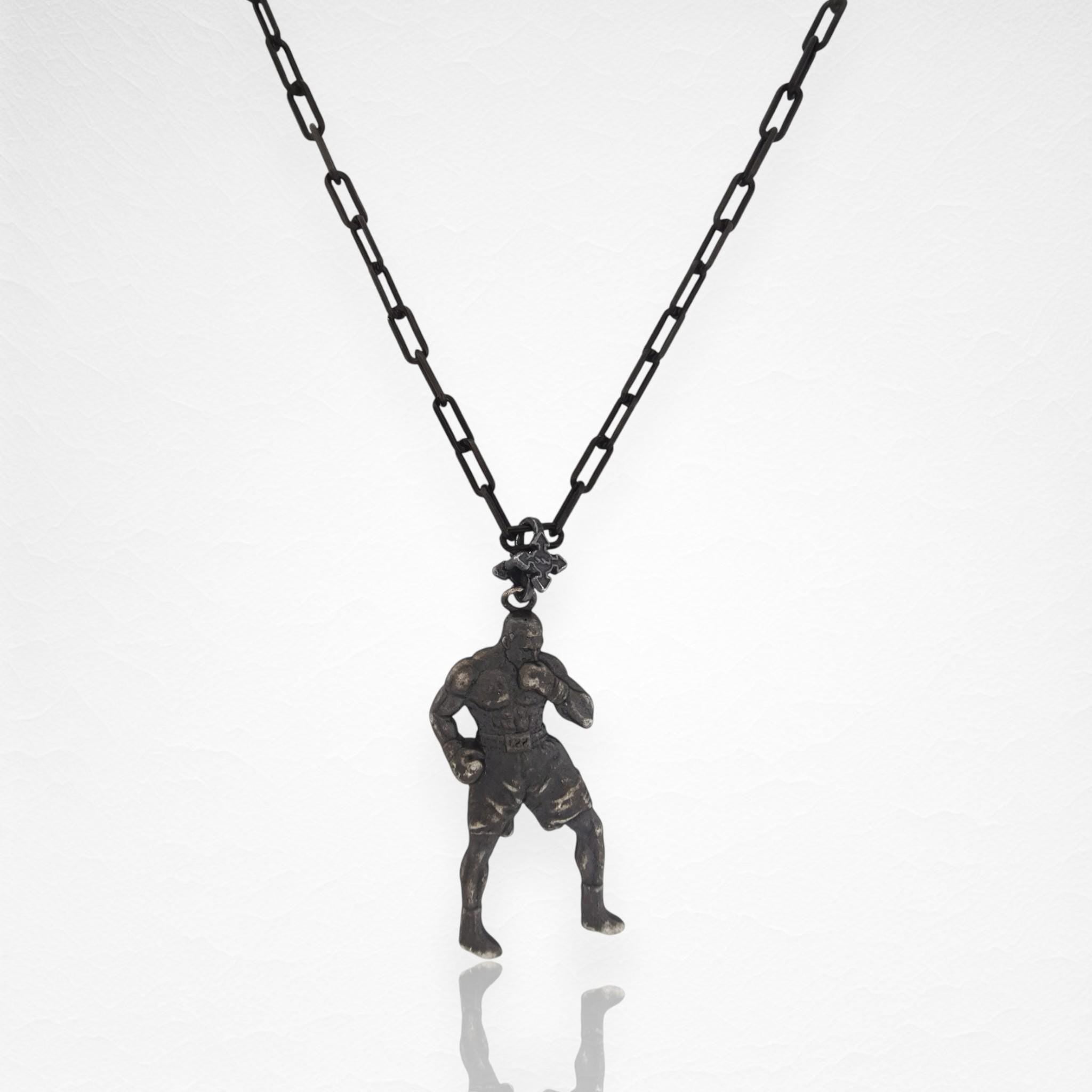 Boxing Jewelry Pendant for Men – Oxidized Black 925 Silver Gift – Handcrafted Sports Accessory for Fighters, Coaches & Fans – Necklace