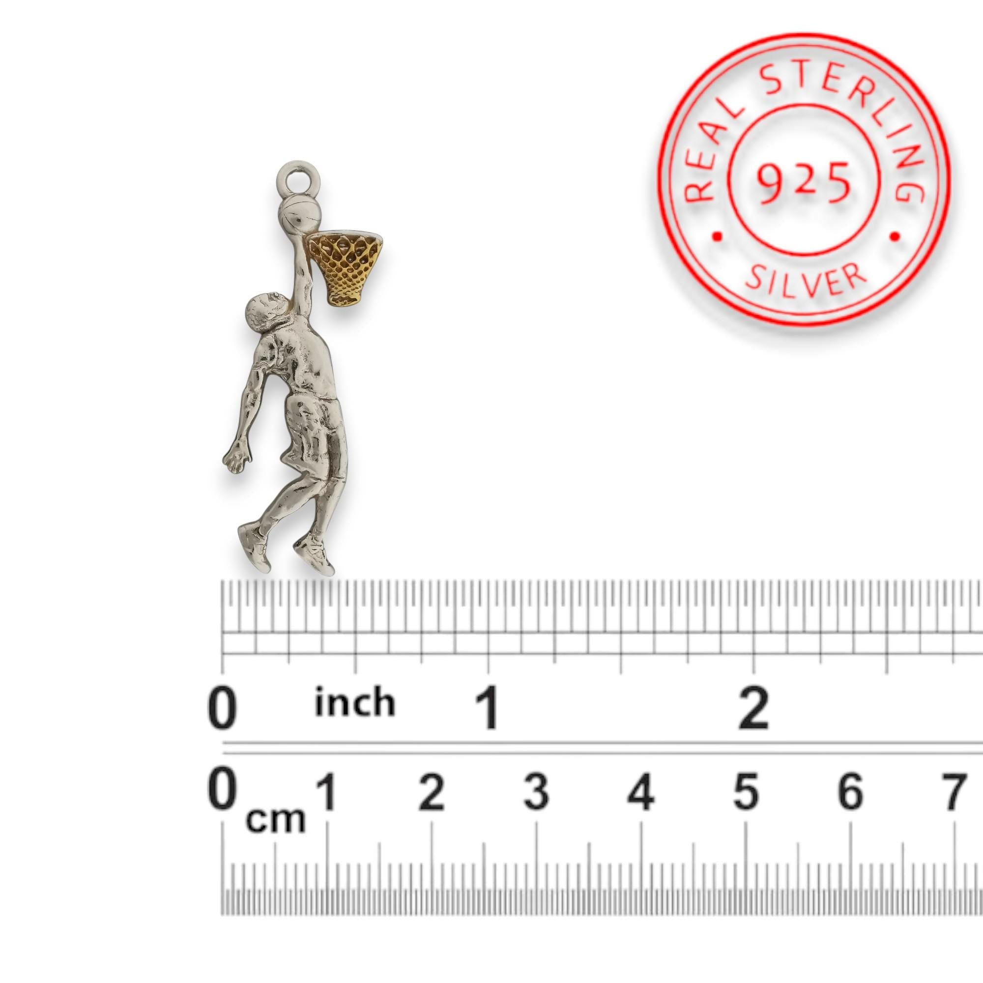 Basketball Dunk Pendant for Men – 925 Silver with Partial Gold Plating Jewelry Gift for Players, Coaches & Fans – Sports Necklace