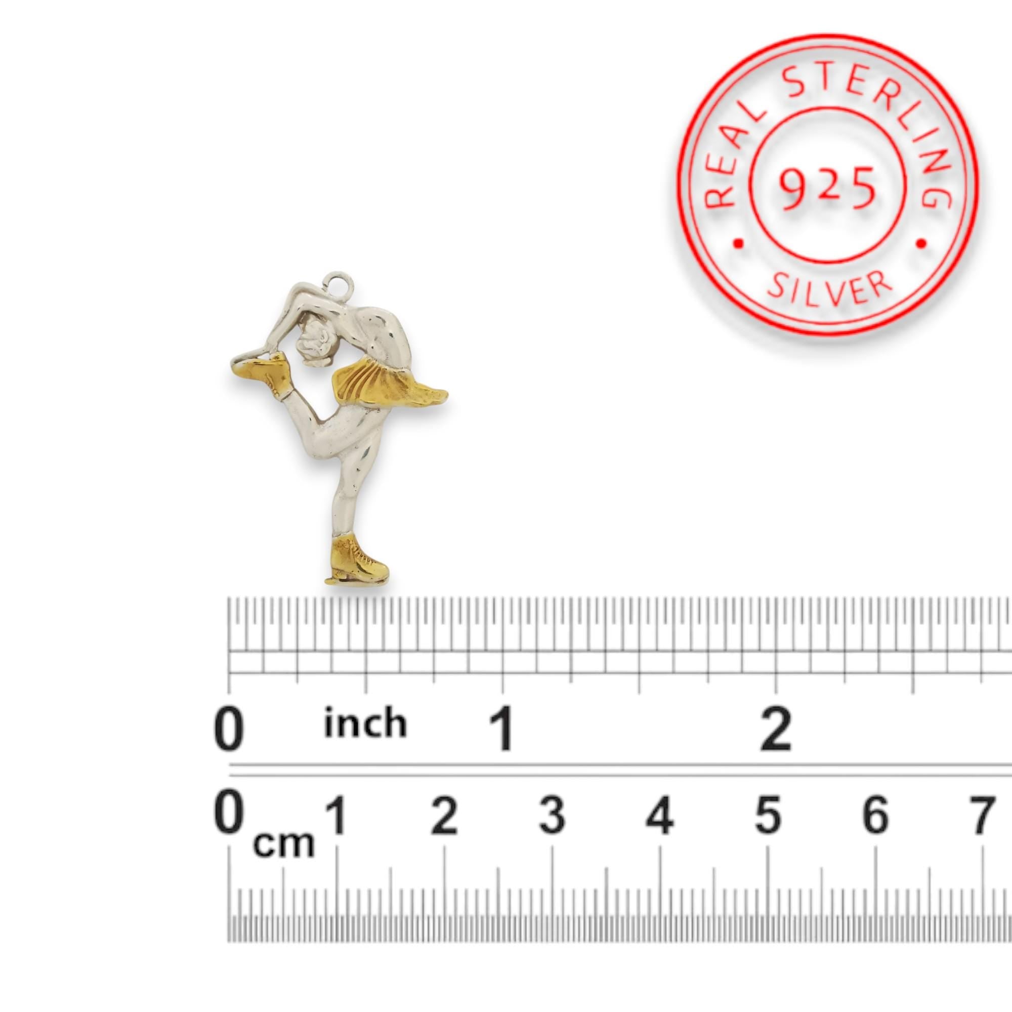 Figure Skating Jewelry Pendant for Women – Silver with Partial Gold Plating 925 Gift – Elegant Two-Tone Sports Charm for Skaters – Necklace