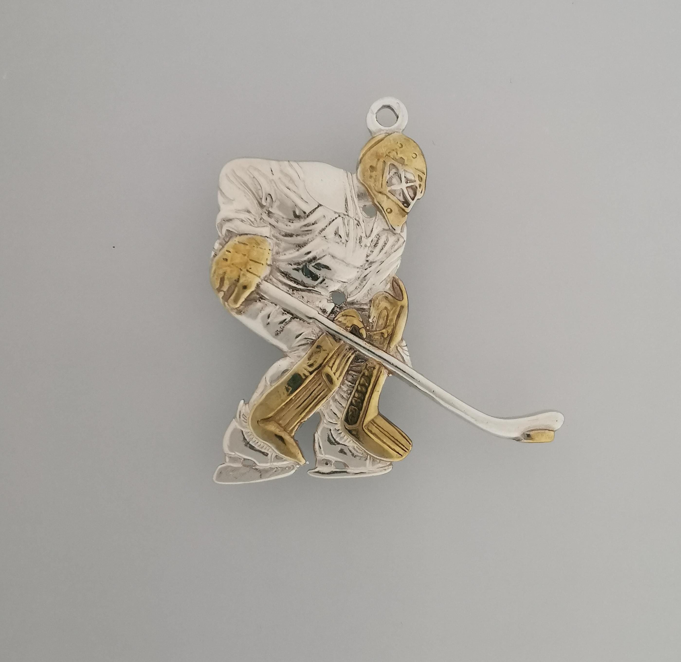 Ice Hockey Jewelry Pendant for Men – 925 Silver with Partial Gold Plating – Goalie Sports Gift for Players, Fans & Coaches – Necklace