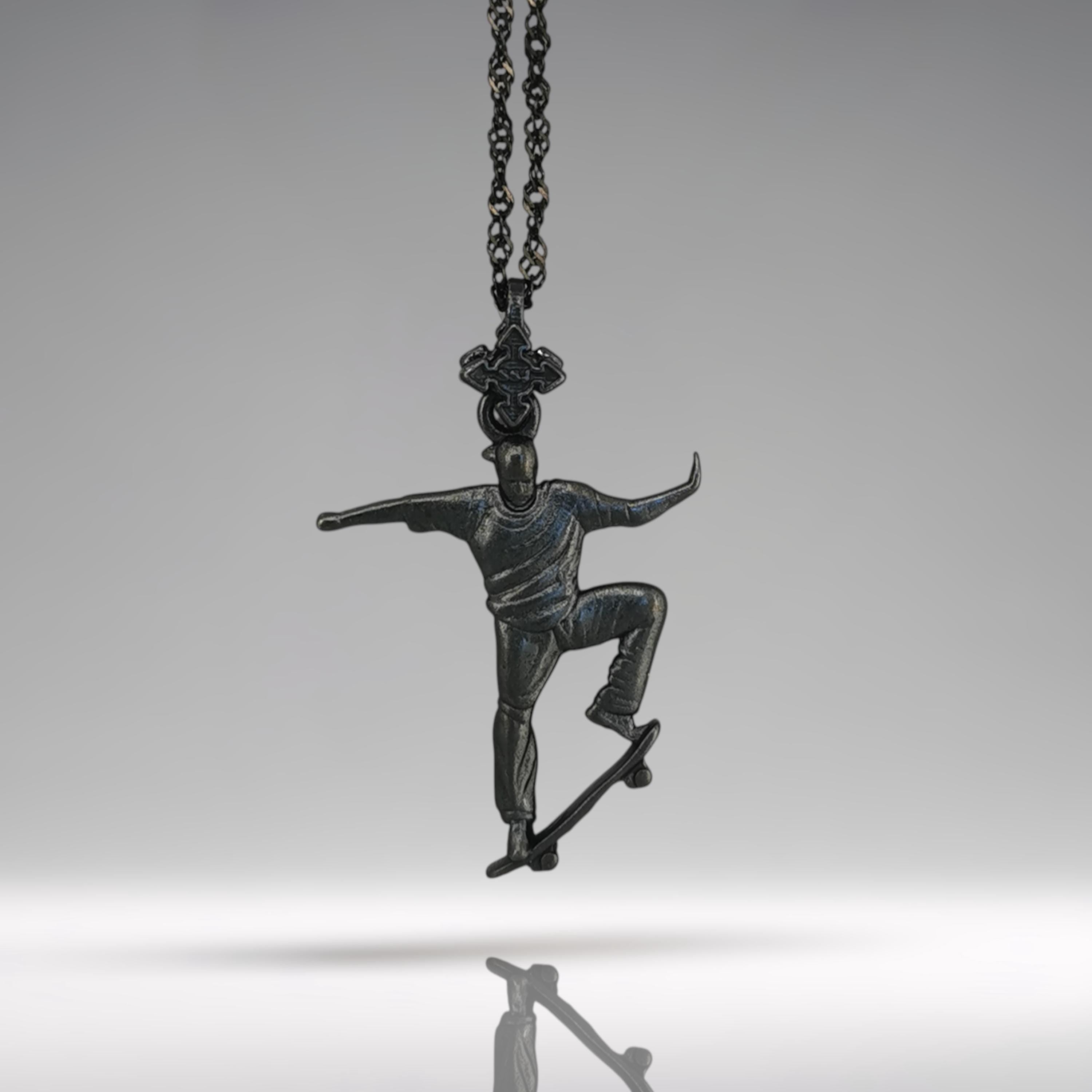 Black oxidized skateboard necklace for men and teen boys crafted from solid 925 sterling silver – a bold urban pendant for skaters, freestyle athletes, and fearless trendsetters. With a rugged matte finish and powerful pose, it captures the speed, rhythm, and energy of street sports.
Handmade with detail and movement, this piece is for those who ride hard, live bold, and express their passion with every trick. A modern symbol of independence, style, and unstoppable spirit.
