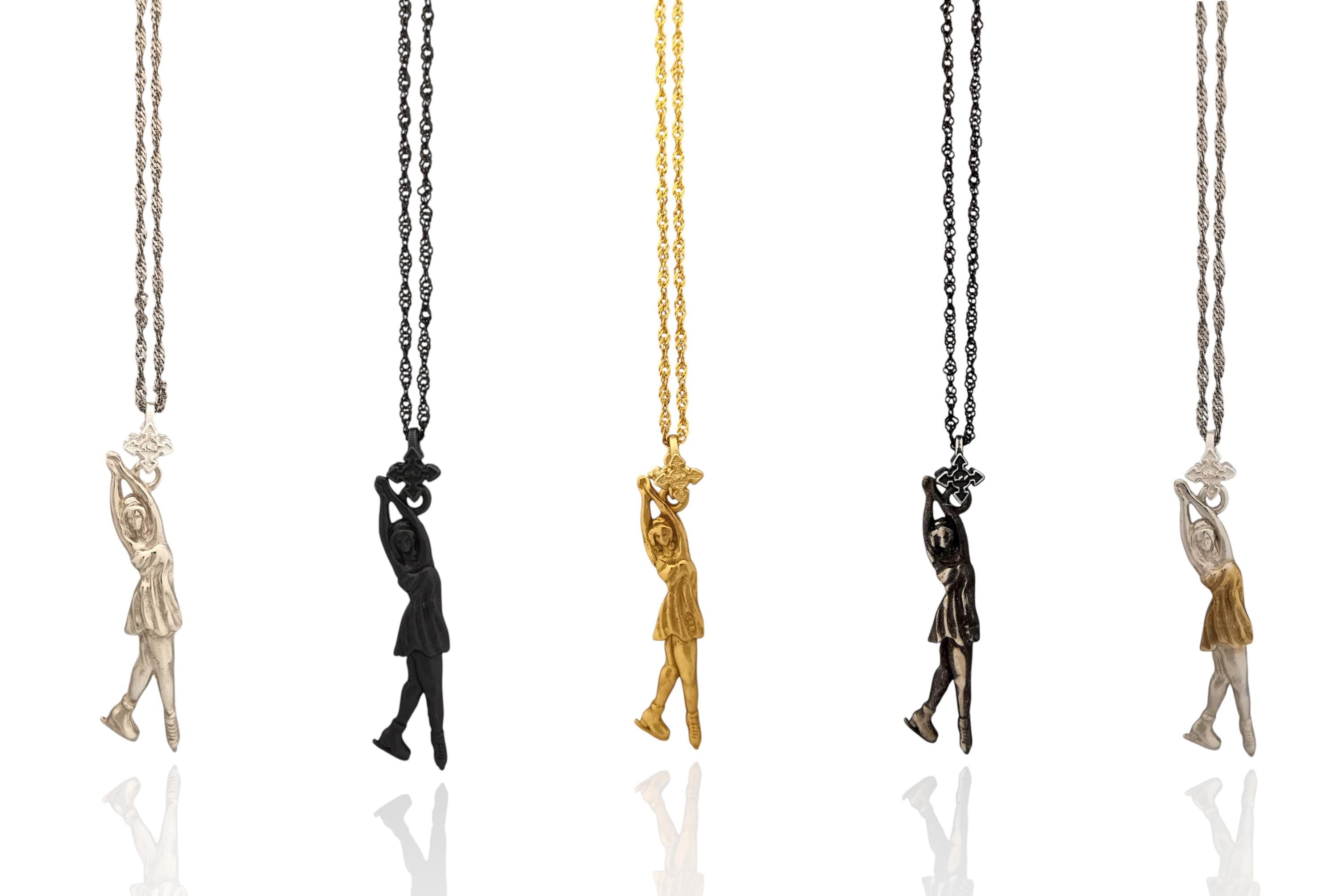 Figure Skating Jewelry Pendant for Girls – Oxidized Black 925 Silver Gift – Handcrafted Charm for Skaters, Coaches & Fans – Necklace