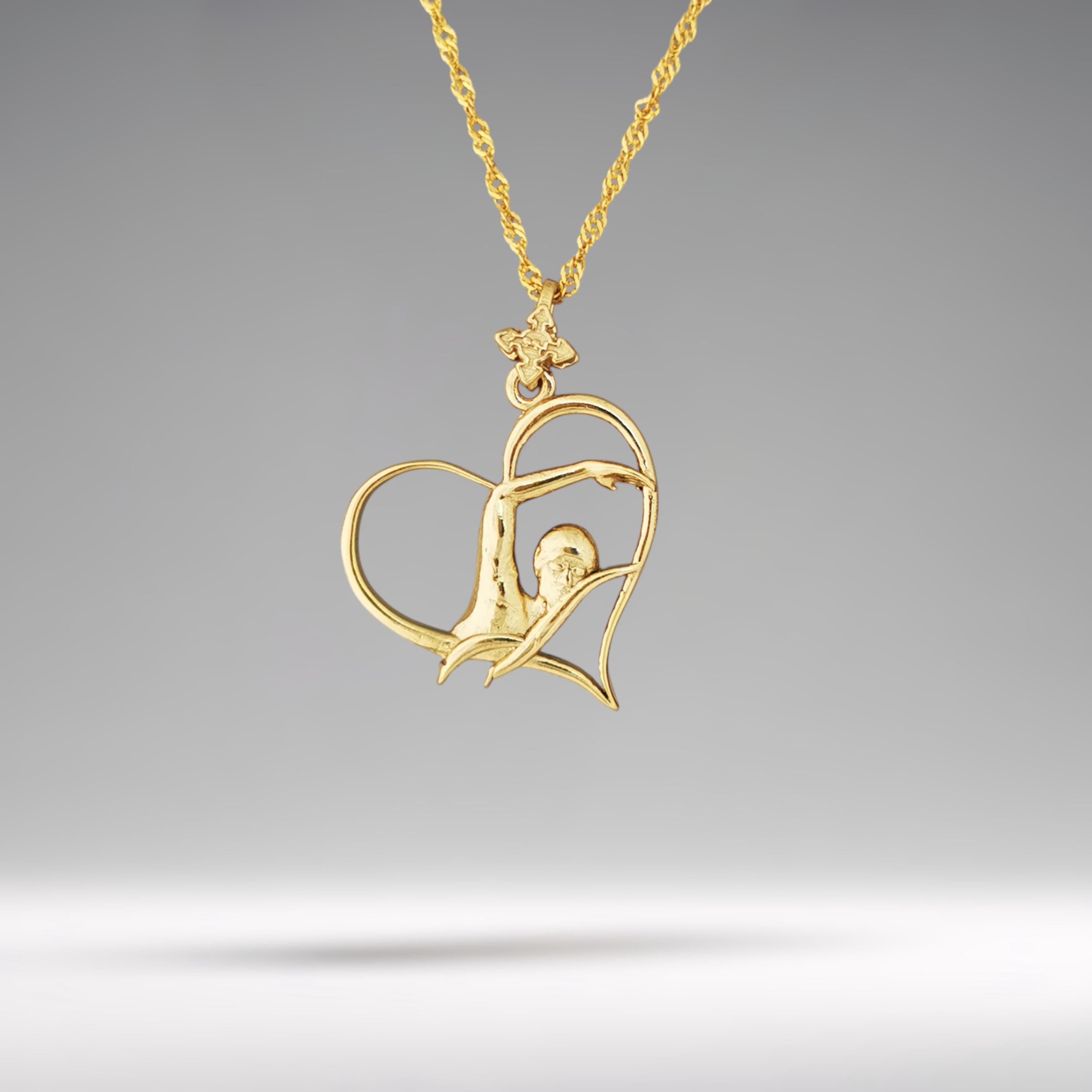 Swimmer Heart Jewelry Pendant for Women & Girls – Gold-Plated 925 Silver Pendant – Sporty Gift for Swimmers and Aquatic Lovers Necklace