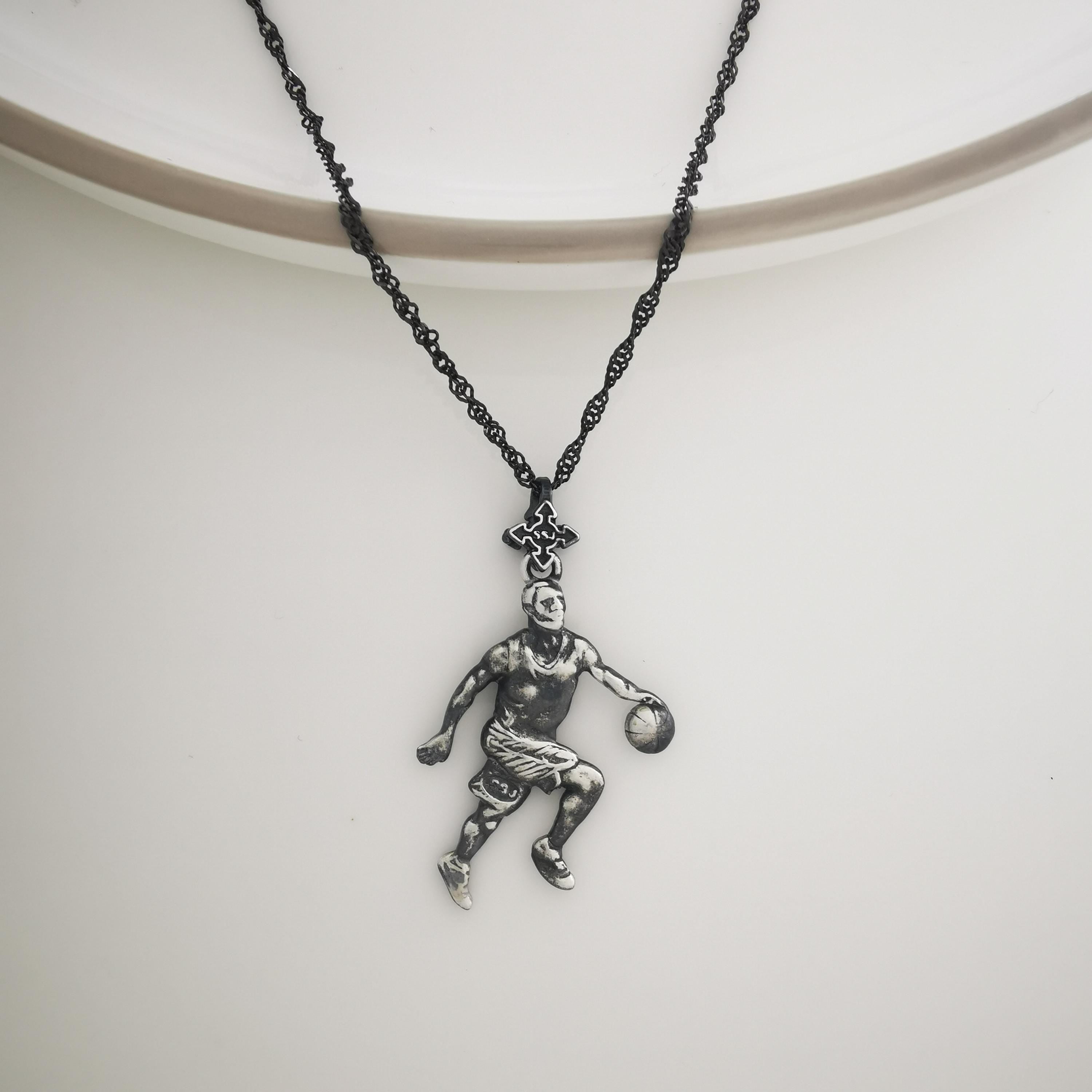 Basketball Jewelry Pendant for Men – Vintage Style 925 Silver Gift – Handcrafted Sports Charm for Players and Collectors – Necklace