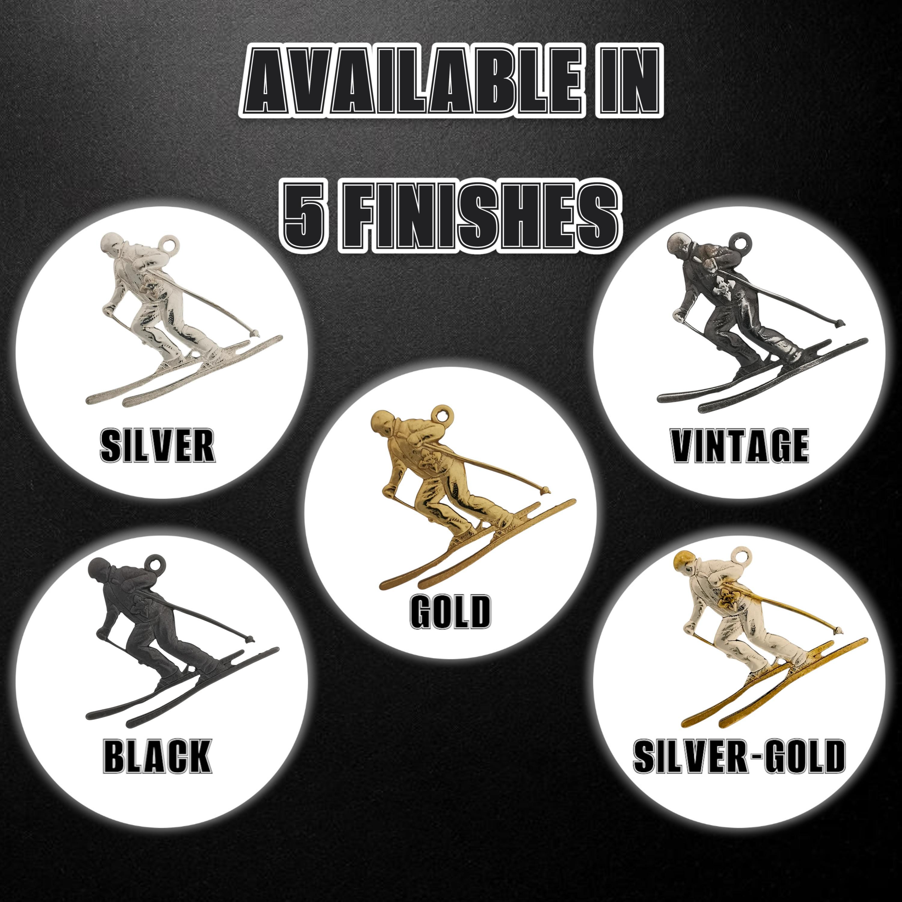 Skiing Jewelry Pendant for Women & Men – 925 Silver with Partial Gold Plating – Handcrafted Sports Charm for Slalom and Freestyle – Necklace