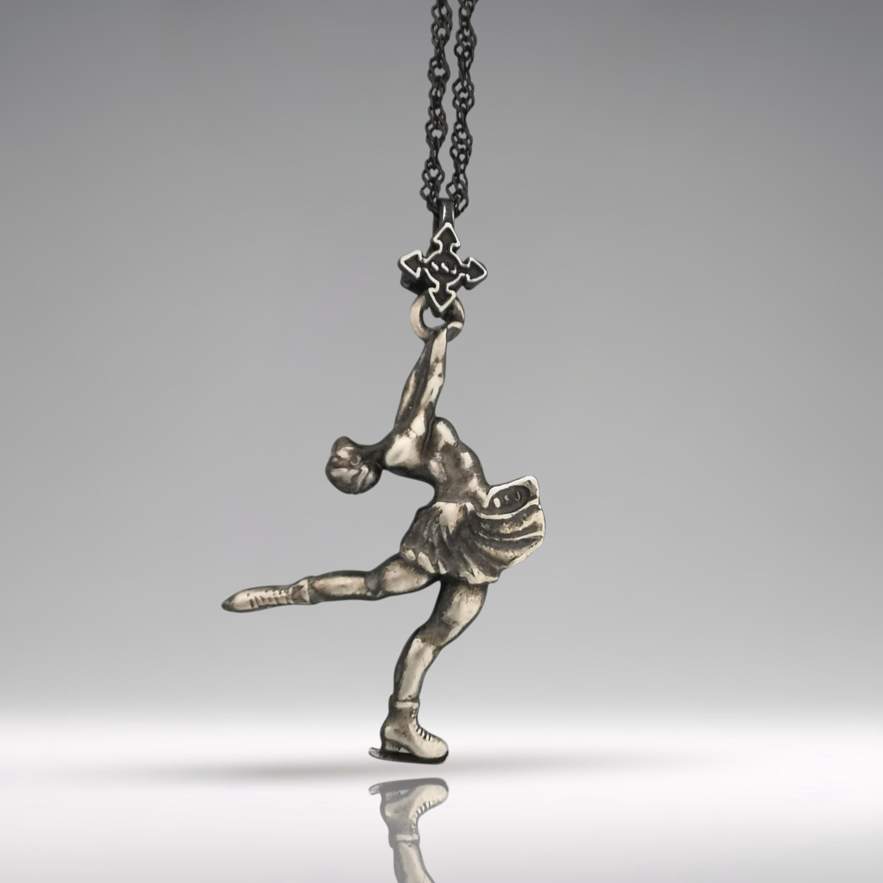 Figure Skating Jewelry Pendant for Women – Vintage Style 925 Silver Gift – Handcrafted Sport Charm for Ladies on Ice – Necklace
