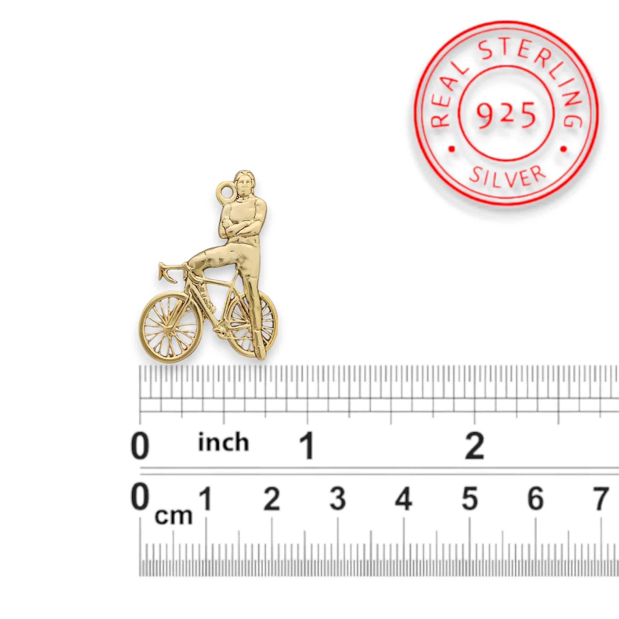 Cycling Jewelry Pendant for Men – Gold-Plated 925 Silver Gift – Sports Accessory for Cyclists and Bike Riders – Necklace