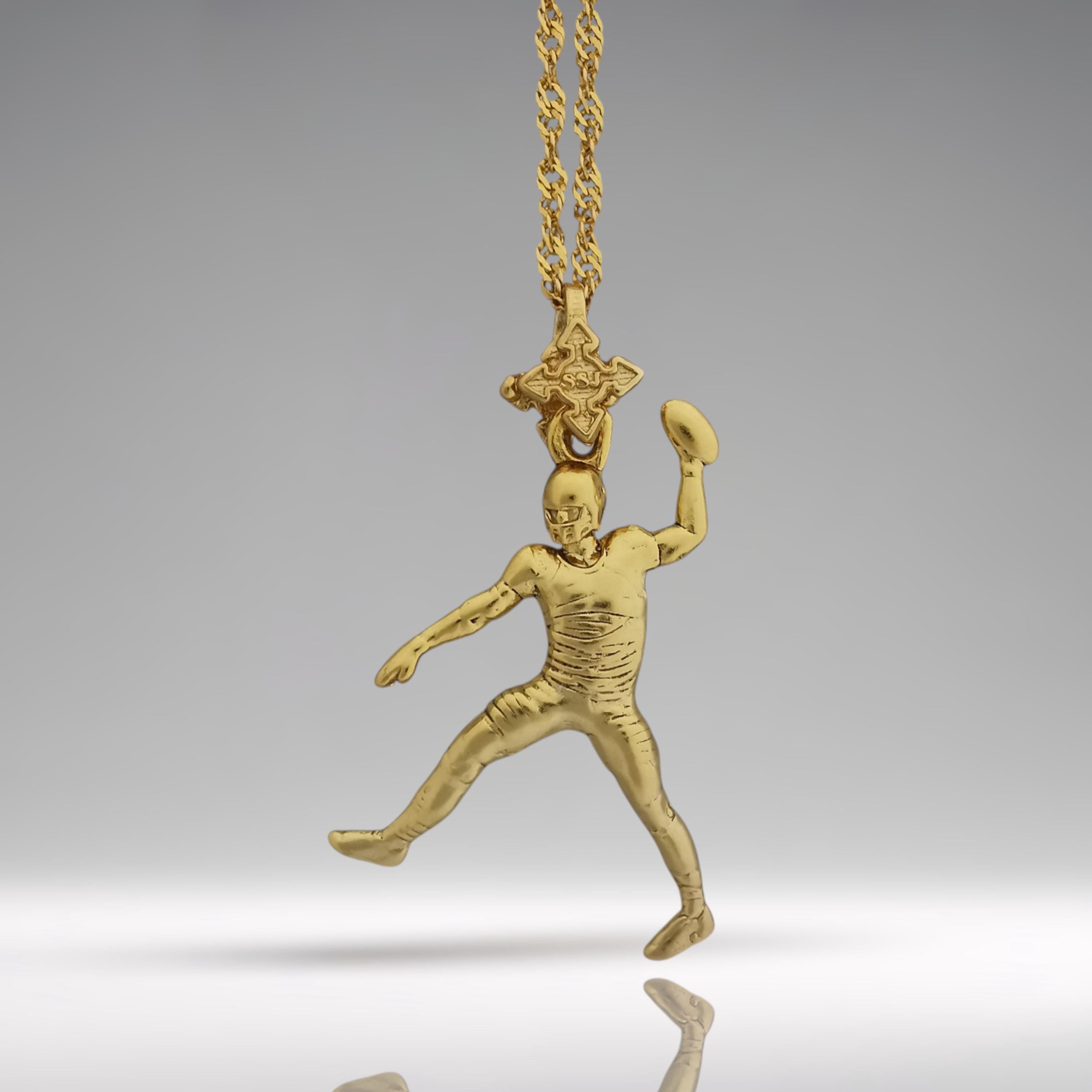 American Football Jewelry Pendant for Men Gold-Plated 925 Silver Gift for Players, Athletes & Fans, Handcrafted Sports Necklace for Game Day