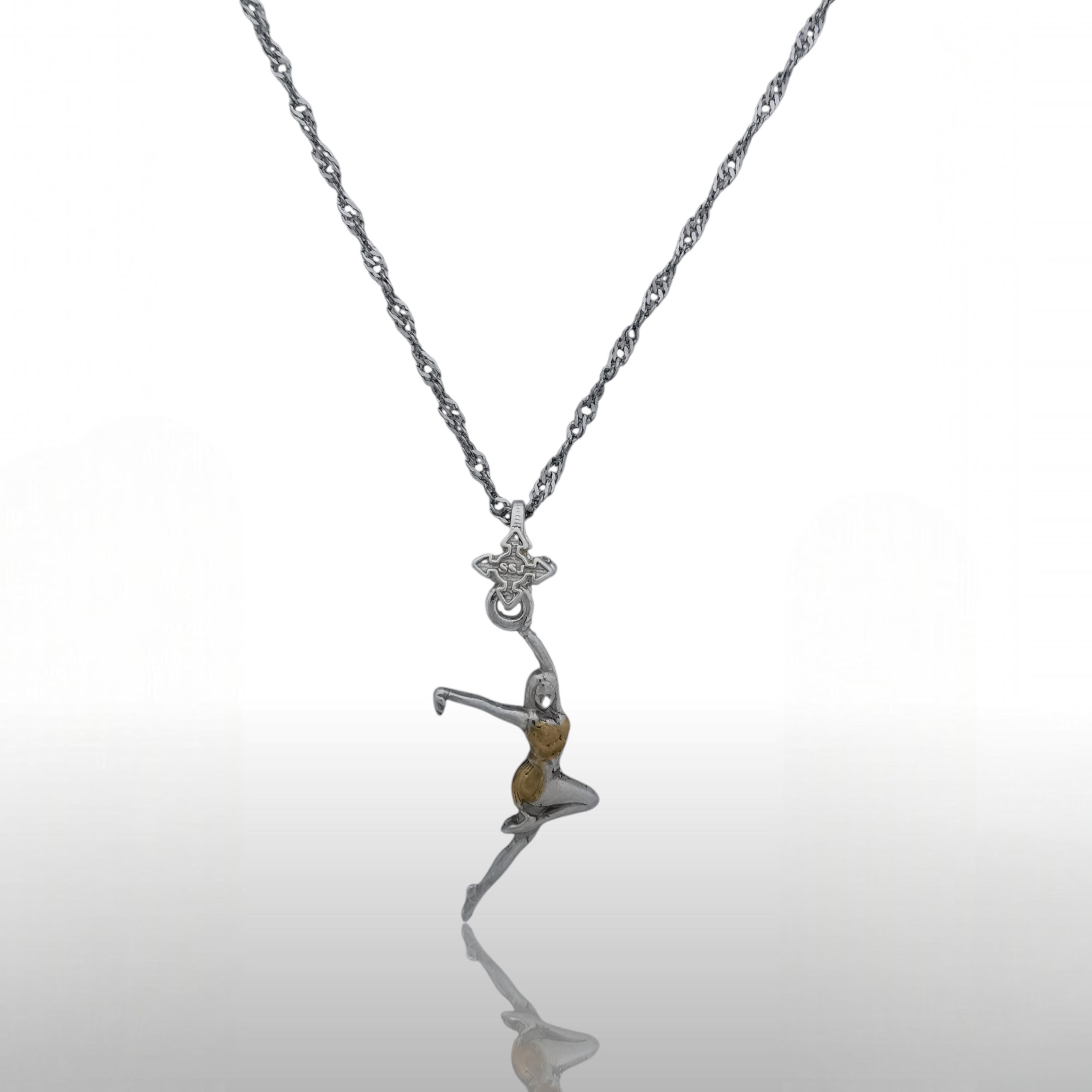 Latin Dance Jewelry Pendant for Women – 925 Silver with Partial Gold Plating Gift – Elegant Two-Tone Sports Accessory for Dancers – Necklace