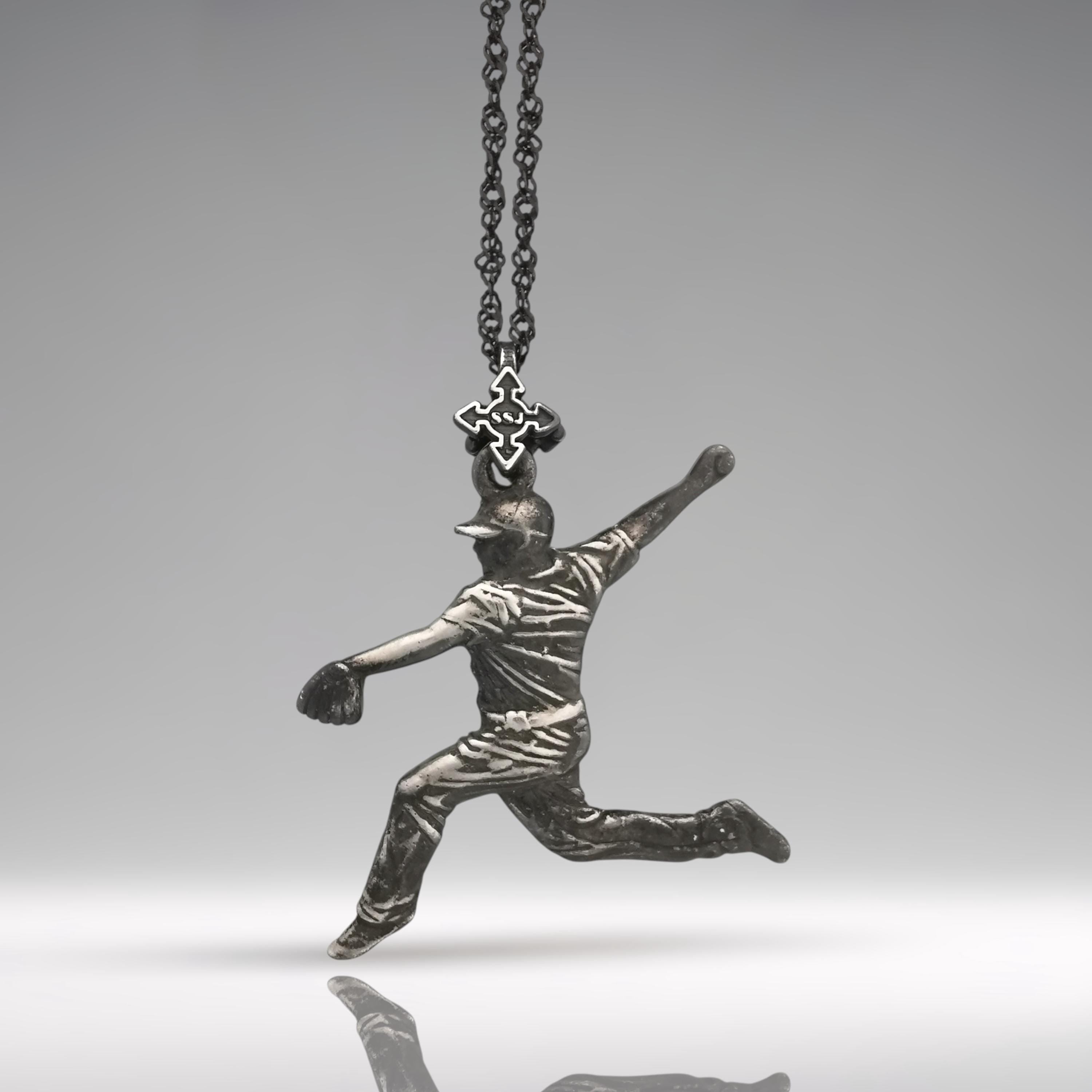 Gift for Baseball Player – Vintage Style 925 Silver Pendant for Men – Handcrafted Sports Jewelry for Coach or Athlete – Necklace