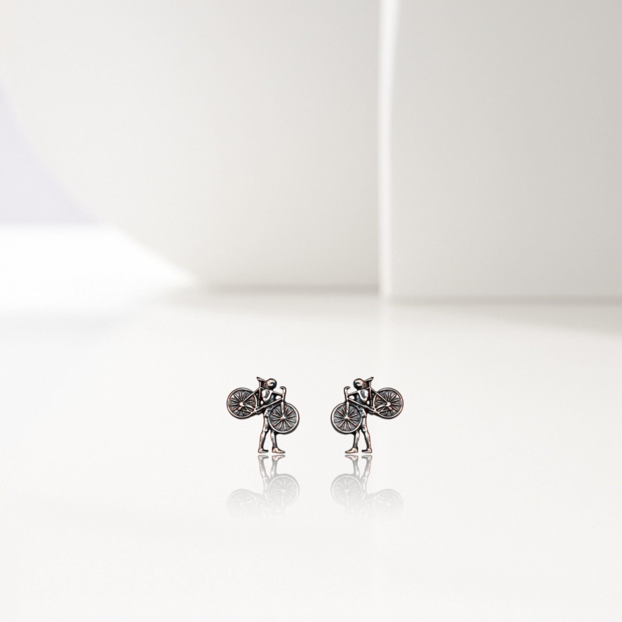 Cycling Stud Earrings. 925 Silver Jewelry for Women in Vintage-Inspired Style | Gift for Cyclist, Coach or Athlete