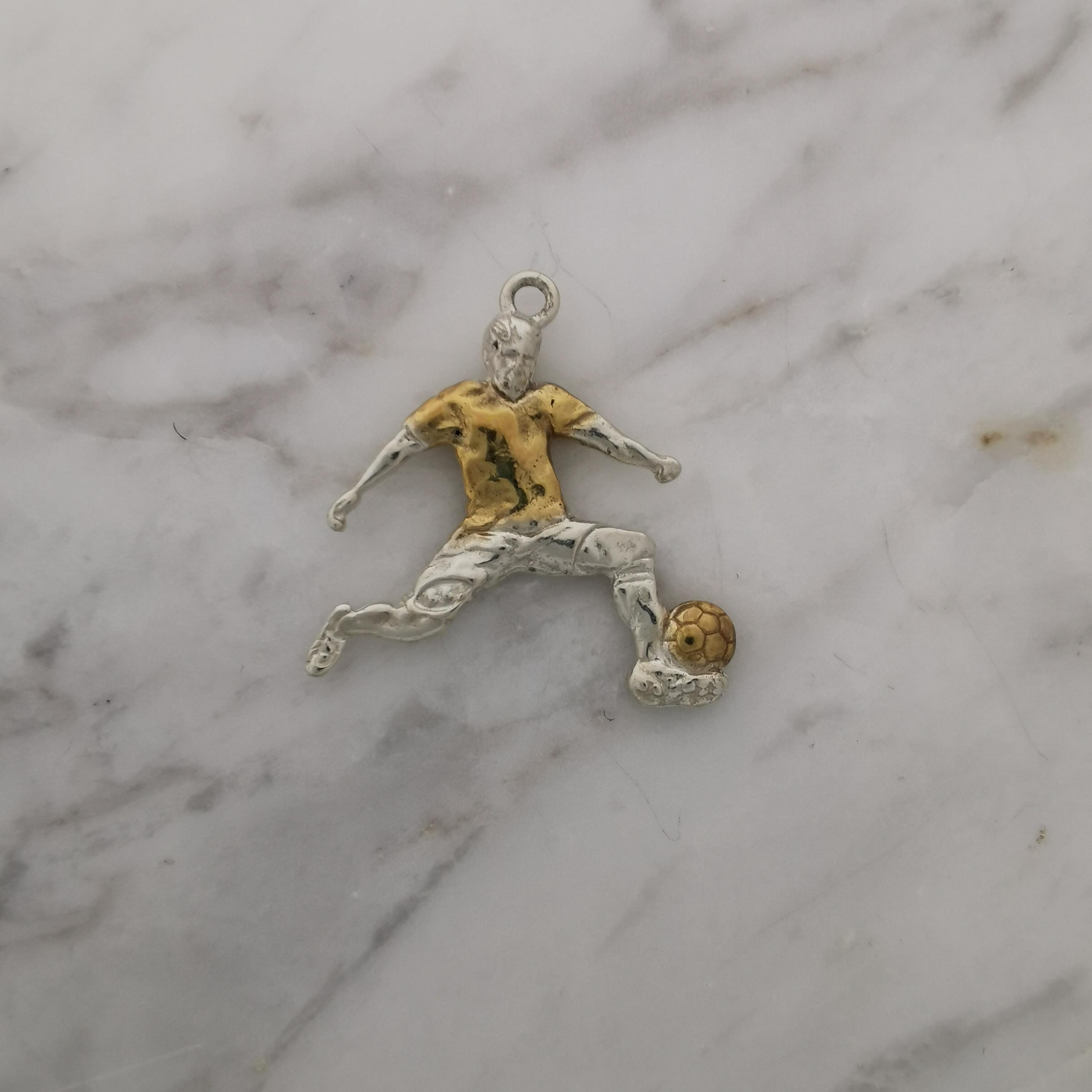 Football (Soccer) Jewelry Pendant for Men – 925 Silver with Partial Gold Plating – Handcrafted Sport Charm for Players – Necklace