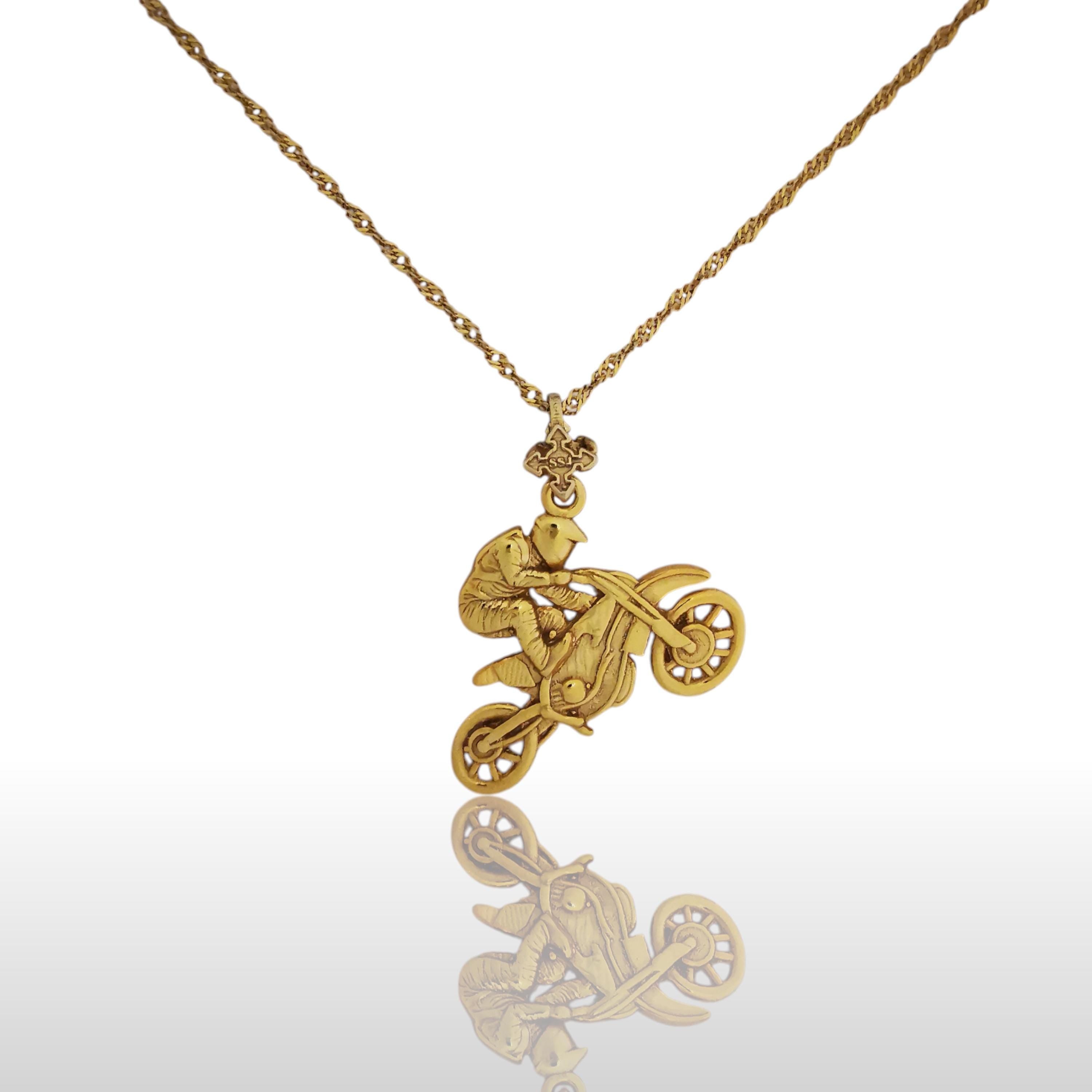 Motocross Jewelry Pendant for Men – Gold-Plated 925 Silver Gift – Luxurious Sports Accessory for Riders and Collectors – Necklace
