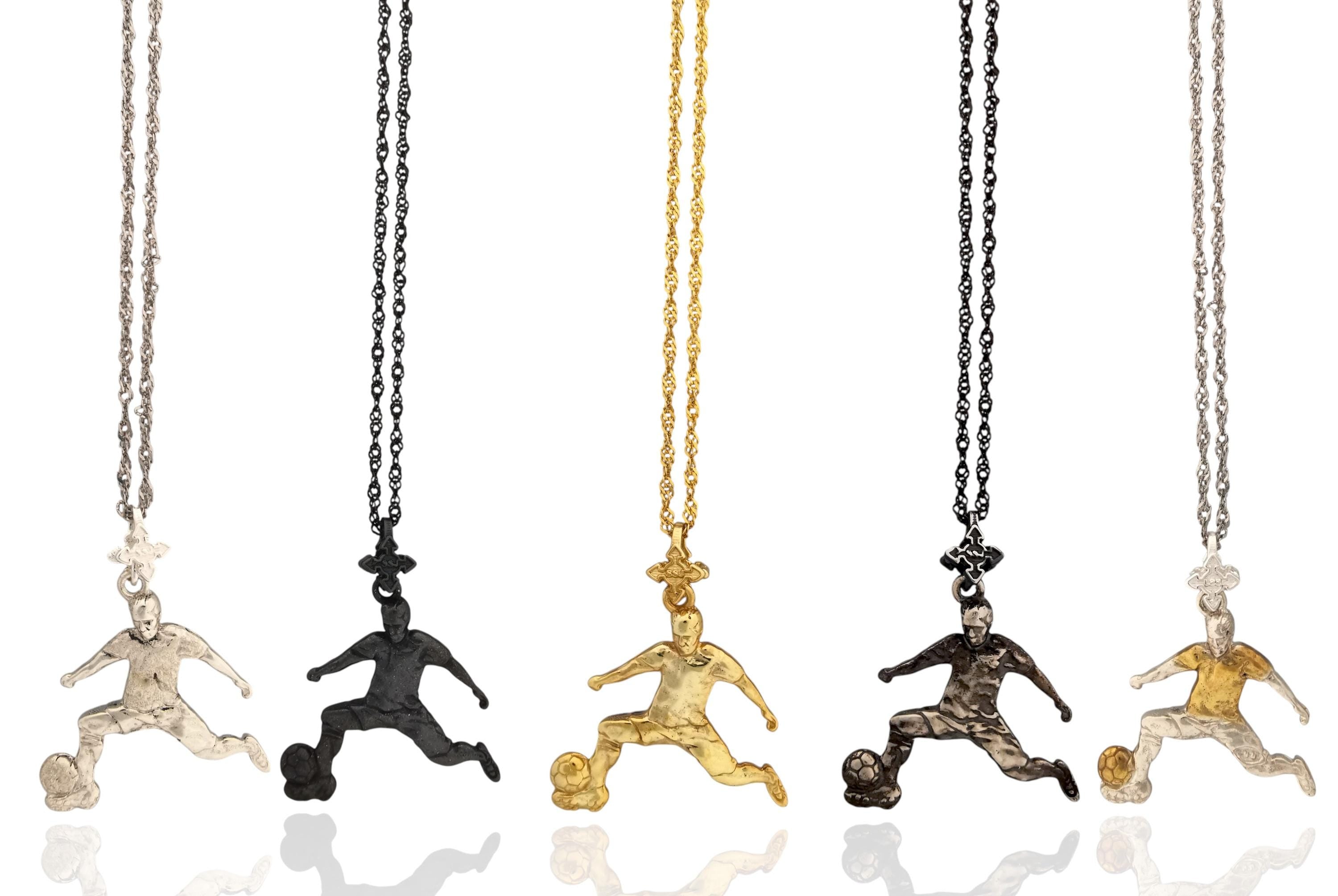 Football (Soccer) Jewelry Pendant for Men – Oxidized Black 925 Silver Gift – Handcrafted Sport Charm for Players – Necklace