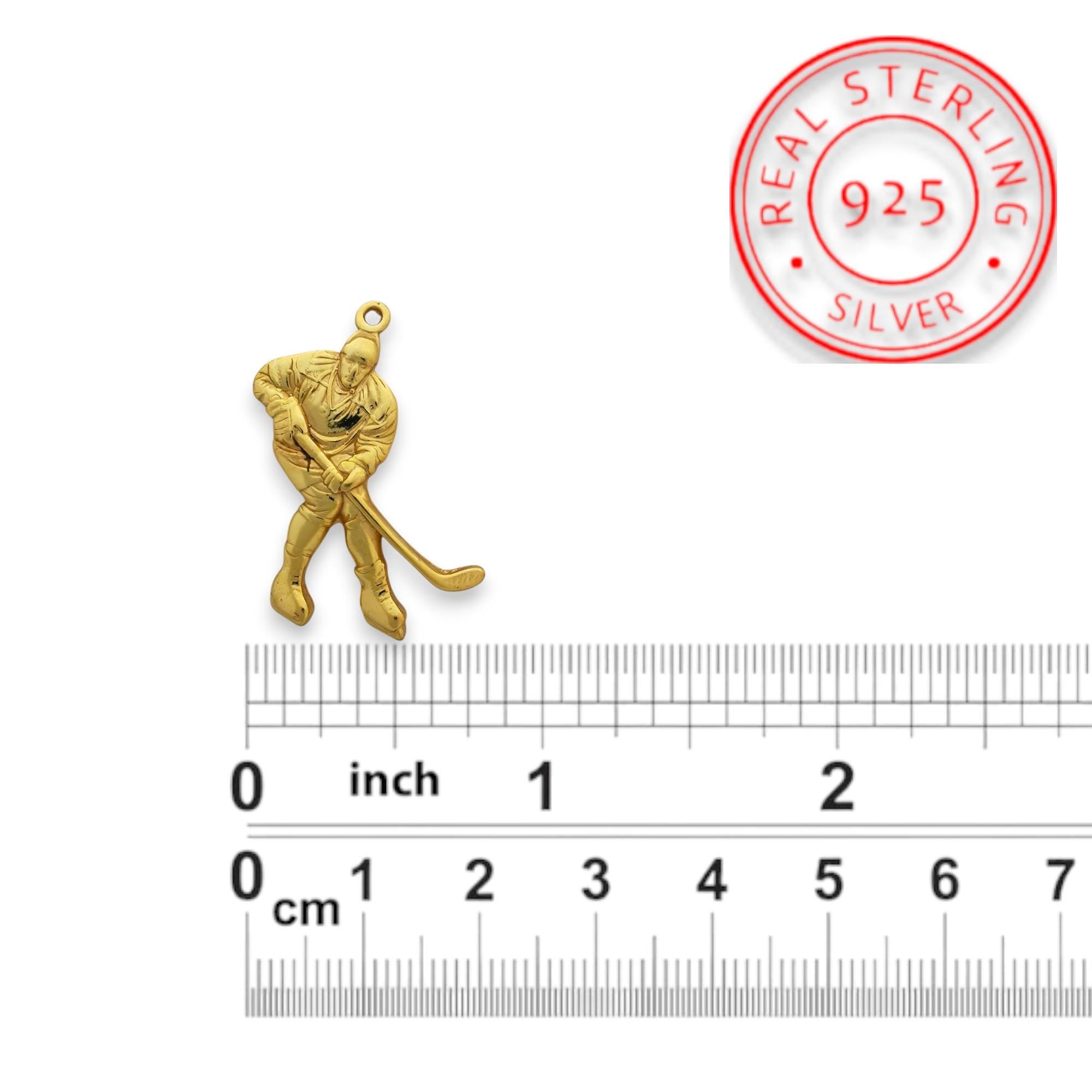 Ice Hockey Jewelry Pendant for Men – Gold-Plated 925 Silver Gift – Handcrafted Sport Charm for Players – Necklace