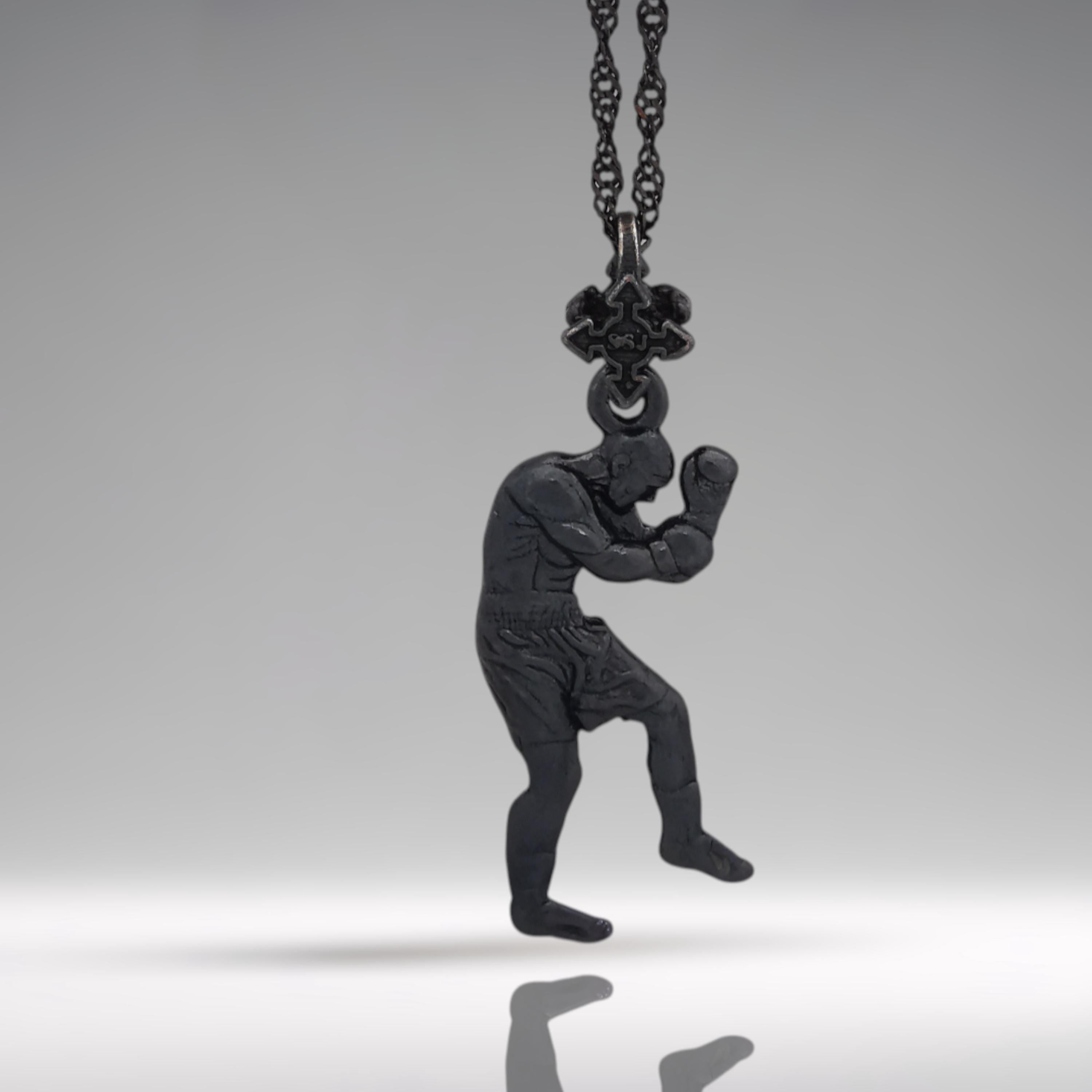 Boxing Pendant for Men – Oxidized 925 Silver Jewelry – Gift for Fighter, Coach or Boxer Fan – Necklace