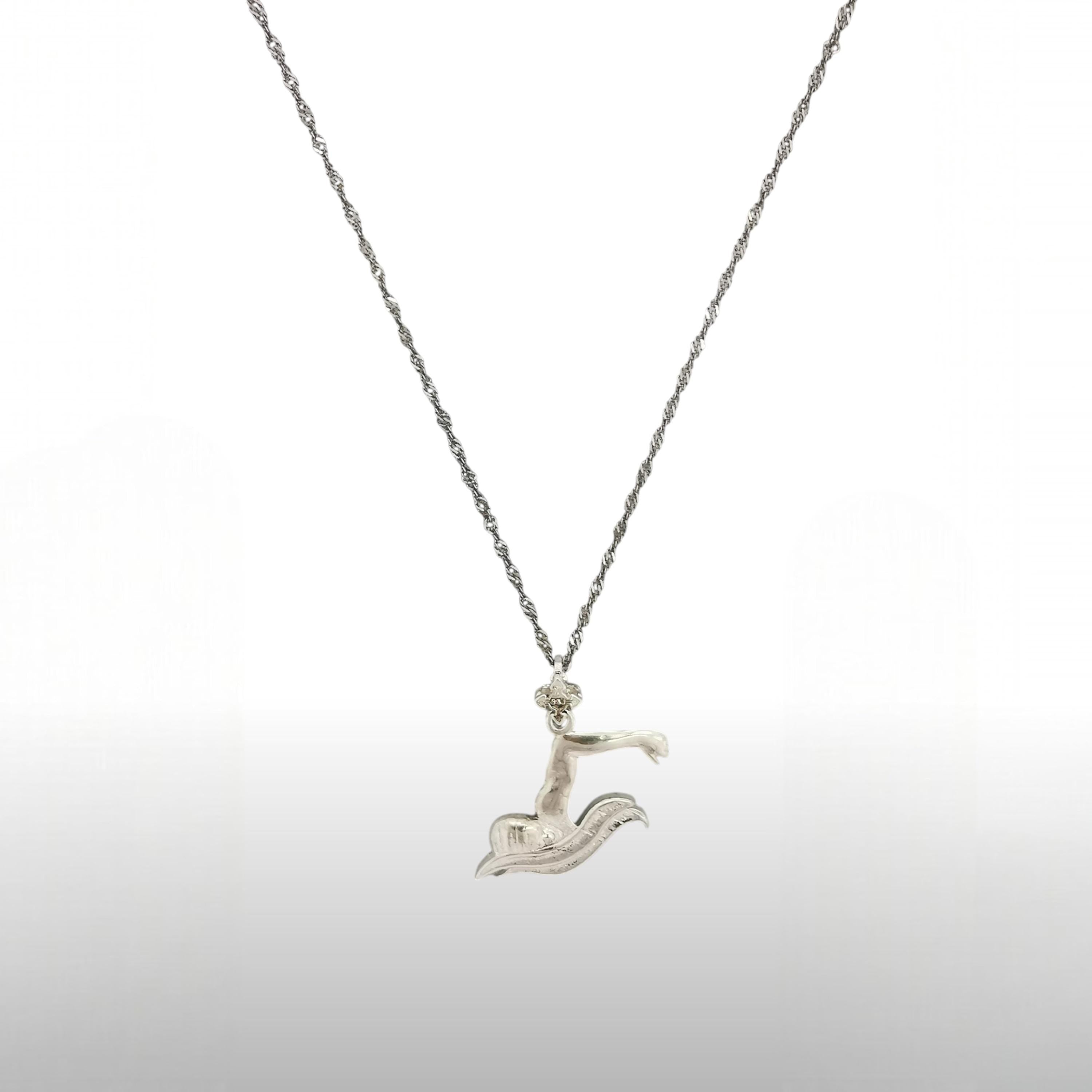 Swimming Jewelry Pendant for Men and Teen Boys Classic 925 Silver Gift Sports Accessory for Breaststroke Swimmers and Pool Training Necklace