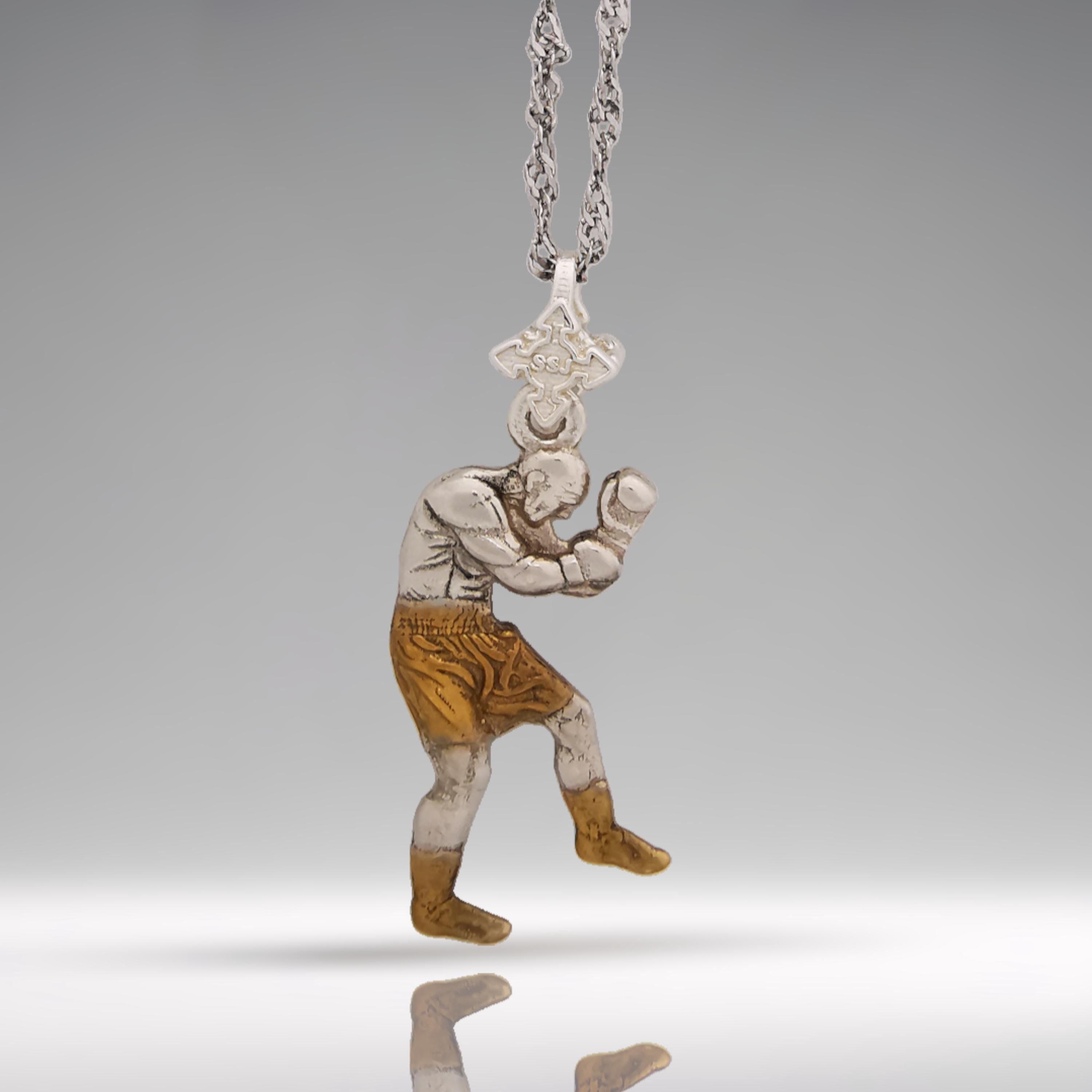 Boxing Jewelry Pendant for Men – 925 Silver with Partial Gold Plating – Handcrafted Sports Gift for Birthday or Father’s Day – Necklace