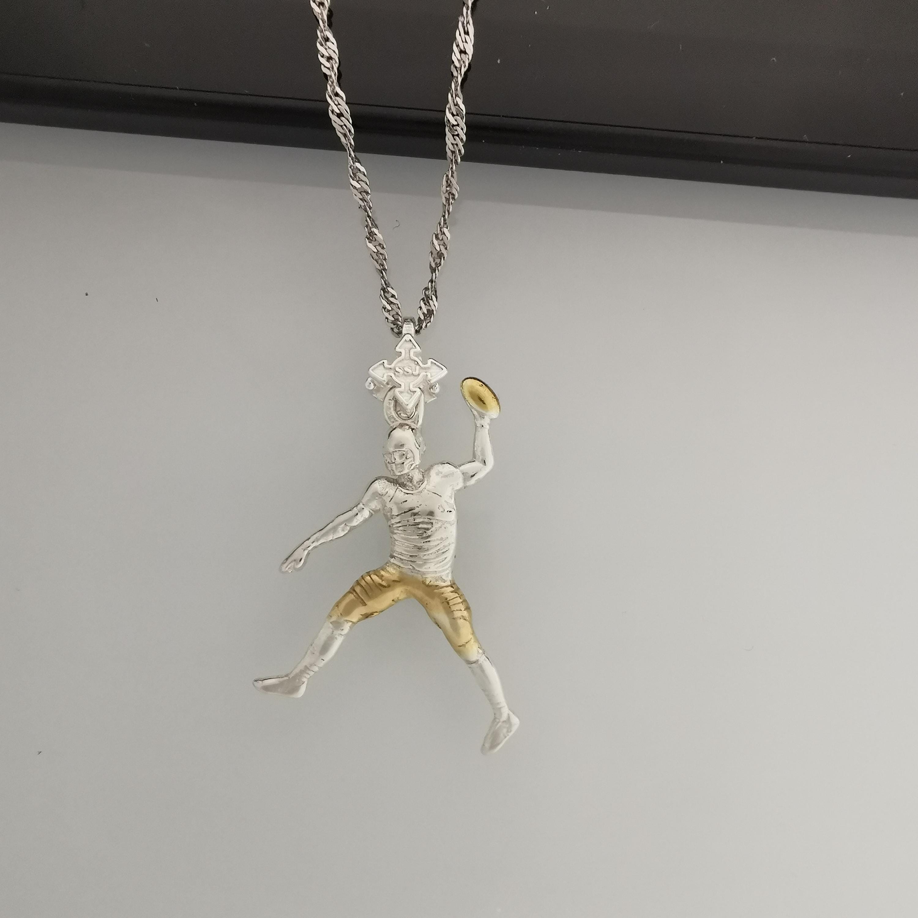 American Football Necklace for Men Two Tone 925 Sterling Silver Pendant with Gold Detail Elegant Vintage Style Gift for Player, Coach or Fan