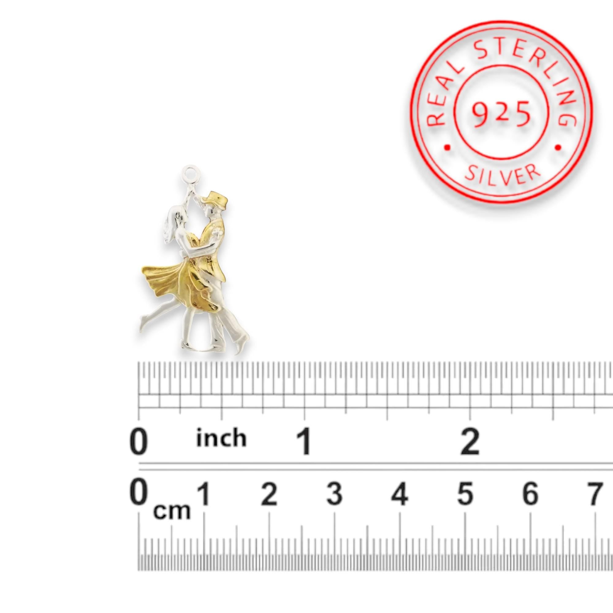 Tango Jewelry Pendant for Women – Silver with Gold Detail 925 Gift – Latin Dance Sports Accessory for Ballroom Dancers – Necklace