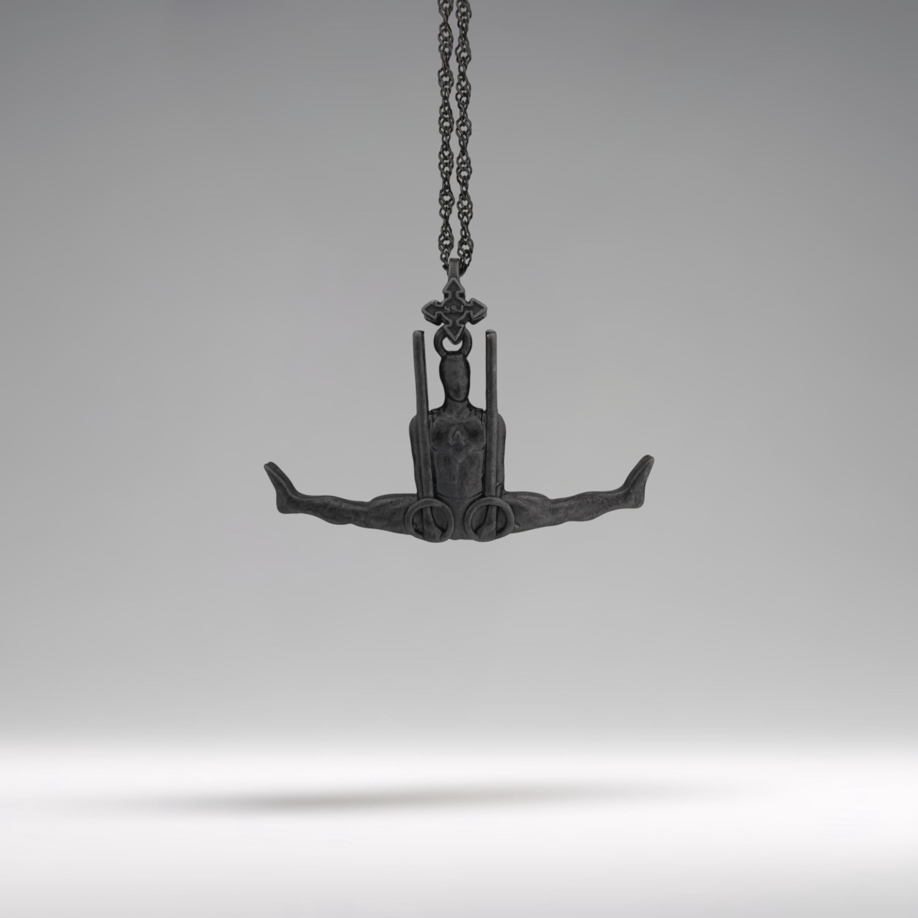 Artistic Gymnastics Jewelry Pendant for Men – Oxidized Black 925 Silver Gift – Handcrafted Sport Charm for Strength & Precision – Necklace