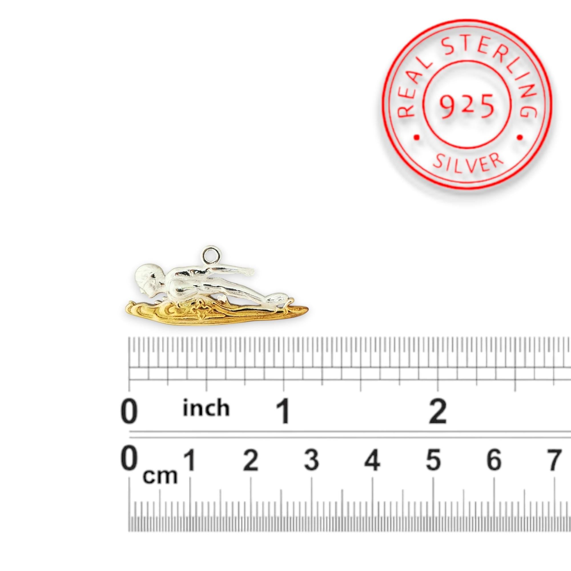 Swimming Jewelry Pendant for Men – Silver with Gold Detail 925 Gift – Sports Accessory for Freestyle Swimmers and Teen Boys – Necklace