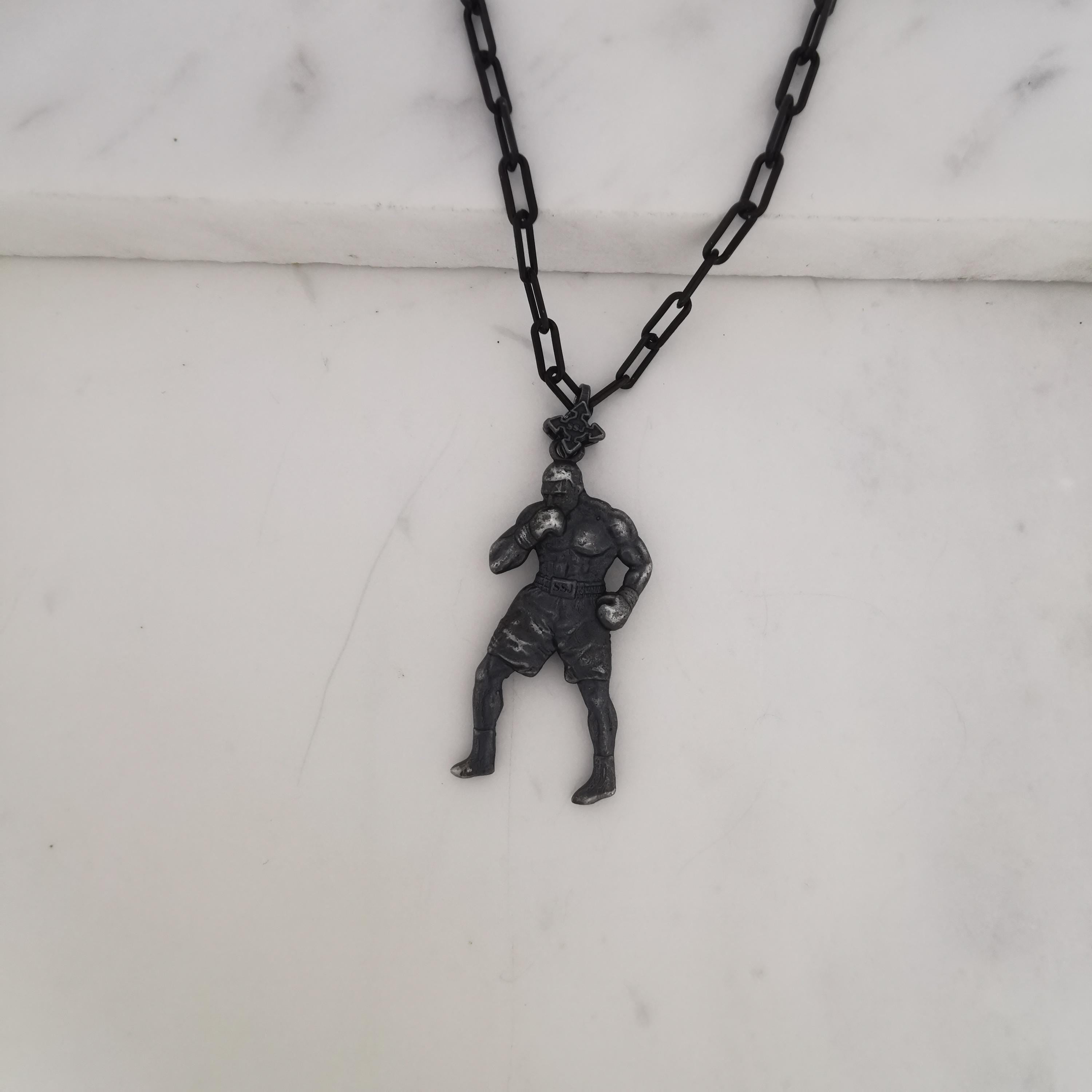 Boxing Jewelry Pendant for Men – Oxidized Black 925 Silver Gift – Handcrafted Sports Accessory for Fighters, Coaches & Fans – Necklace