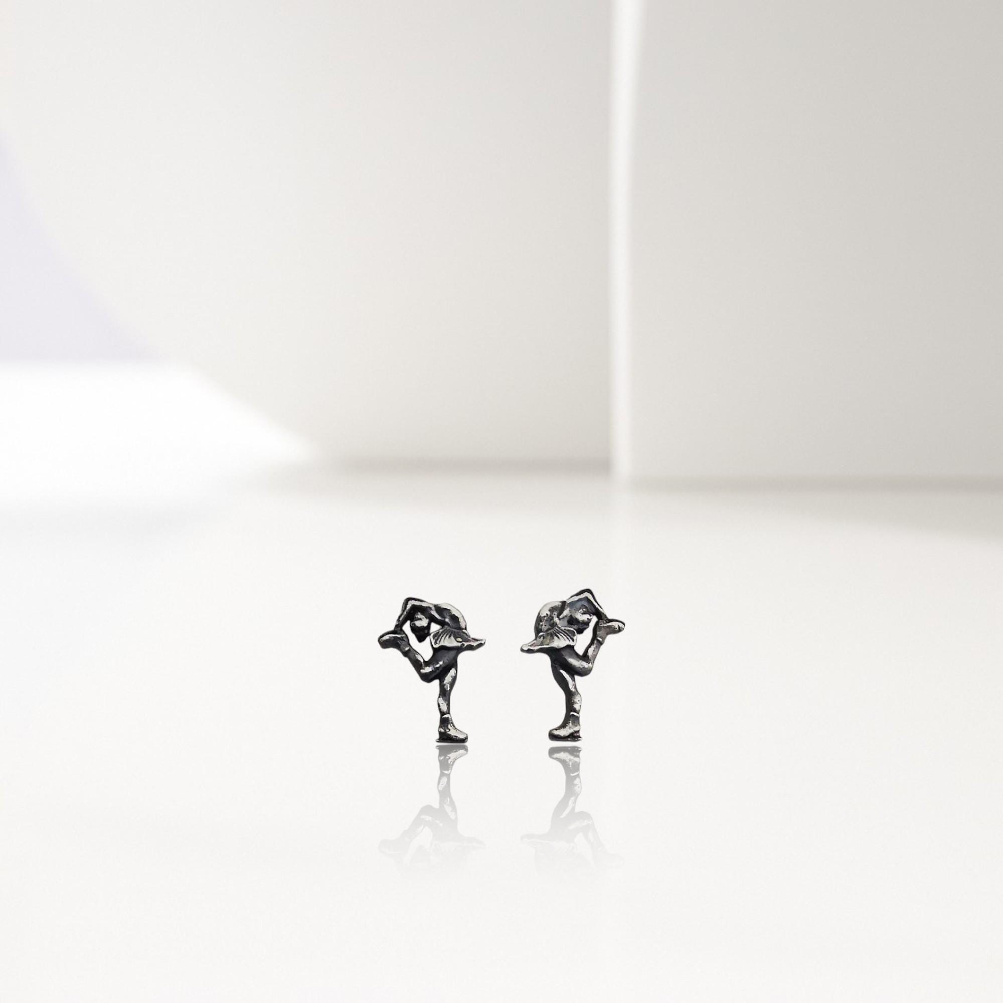 Figure Skating Stud Earrings. Vintage Style Patinated 925 Silver Jewelry for Women, Gift for Skater, Coach or Athlete, Small Sports Earrings