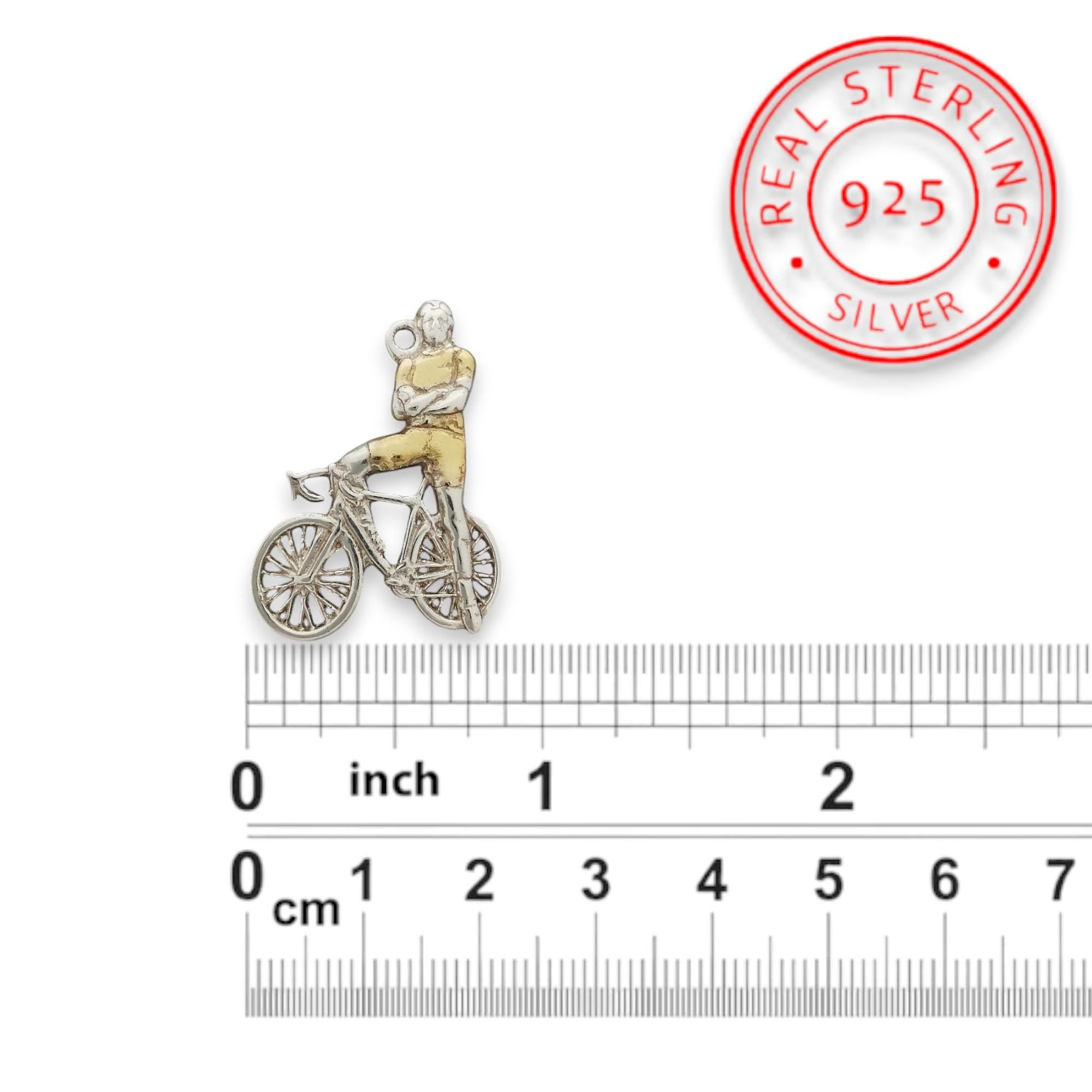 Cycling Jewelry Pendant for Men – Silver with Gold Detail 925 Gift – Sports Accessory for Road Cyclists and Urban Riders – Necklace