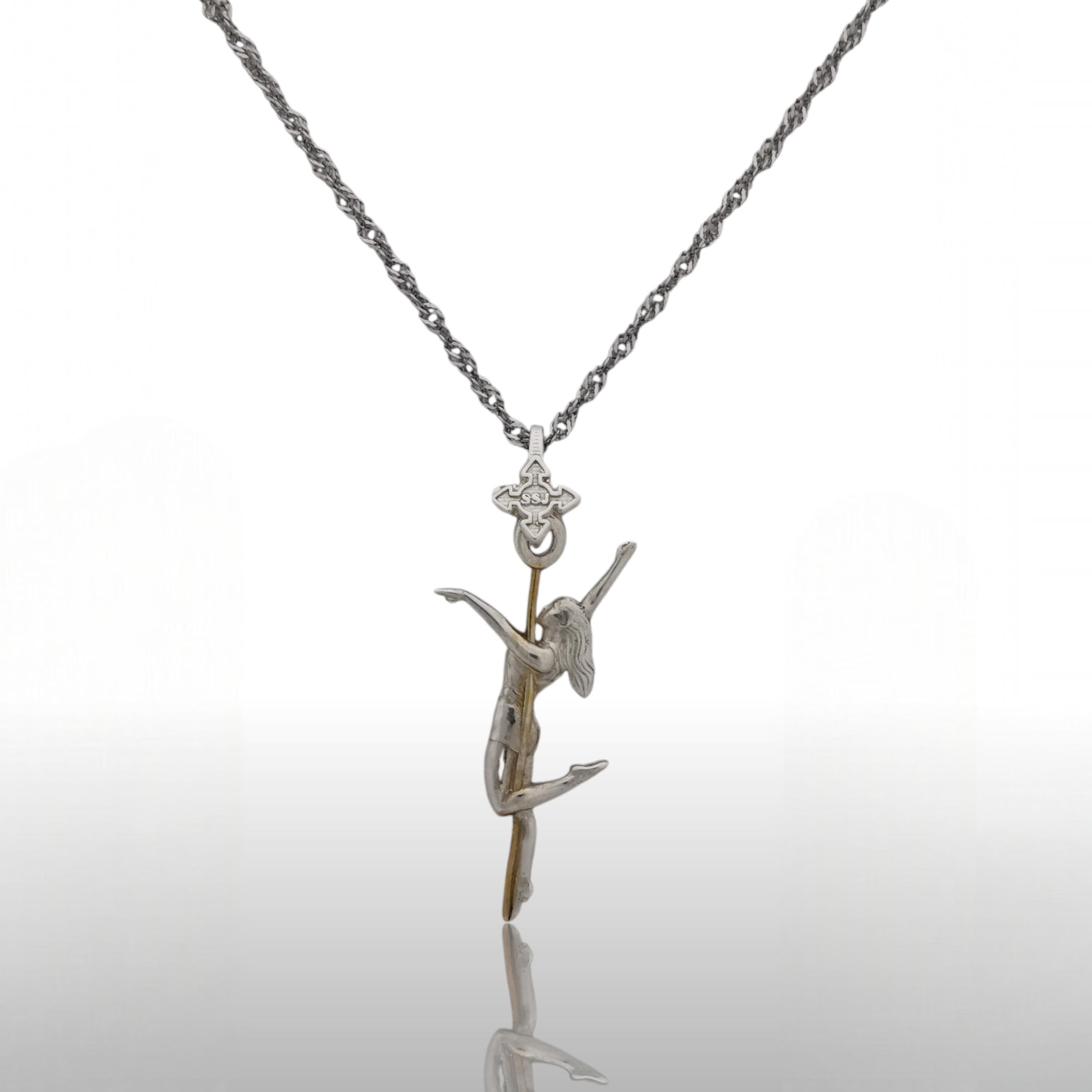 Pole Dance Jewelry – Two Tone 925 Silver with Gold Detail – Elegant Necklace Gift for Artistic & Passionate Women