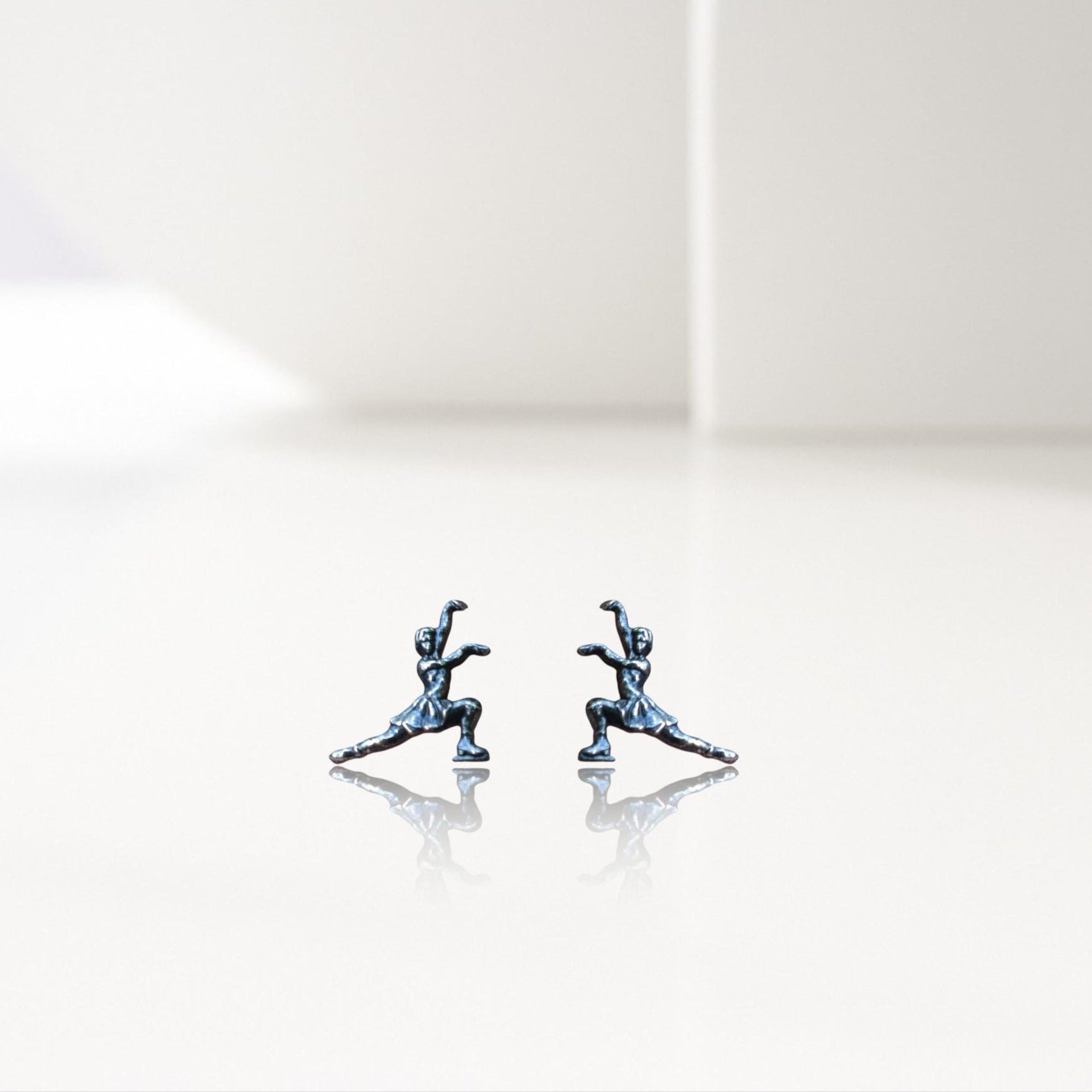 Figure Skating Stud Earrings. Vintage Style Patinated 925 Silver Jewelry for Women, Gift for Skater, Coach or Athlete, Small Sports Earrings