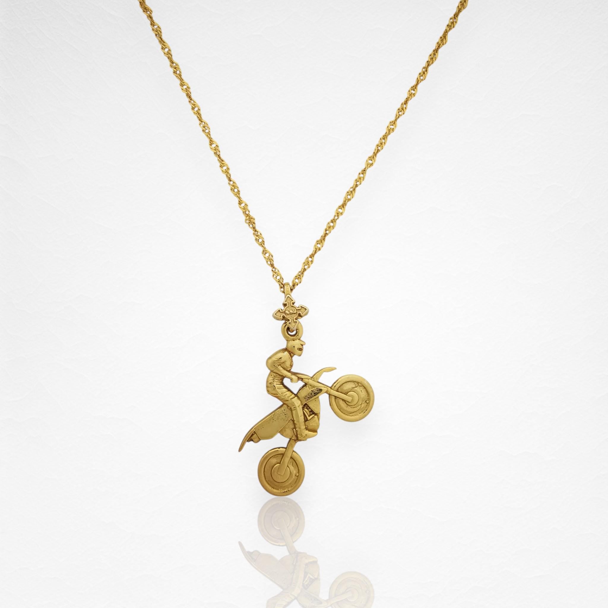 Motocross Jewelry Pendant for Men – Gold-Plated 925 Silver Sports Pendant – Gift for MX Riders, Racers, or Motorsport Fans -Necklace