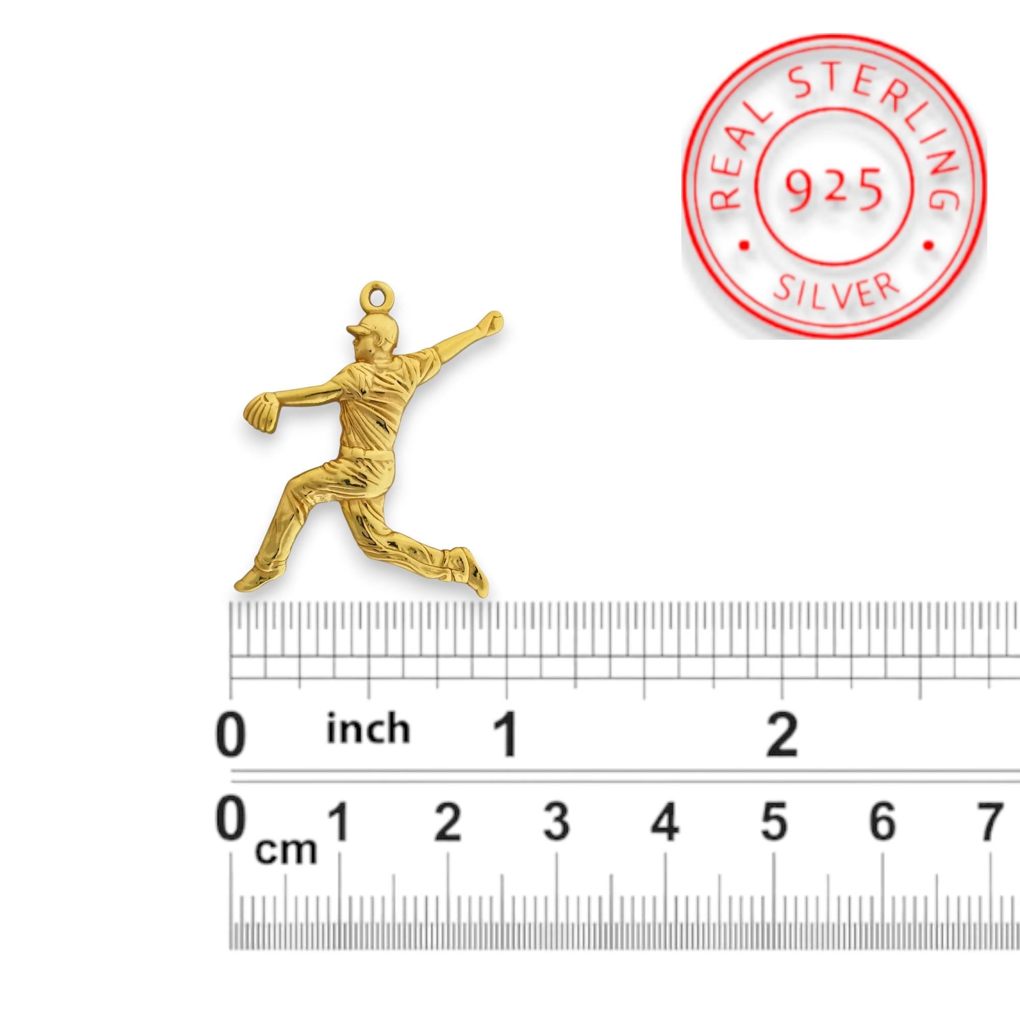 Baseball Jewelry Pendant for Men – Gold-Plated 925 Silver Gift – Handcrafted Sport Charm for Players & Pitchers – Necklace