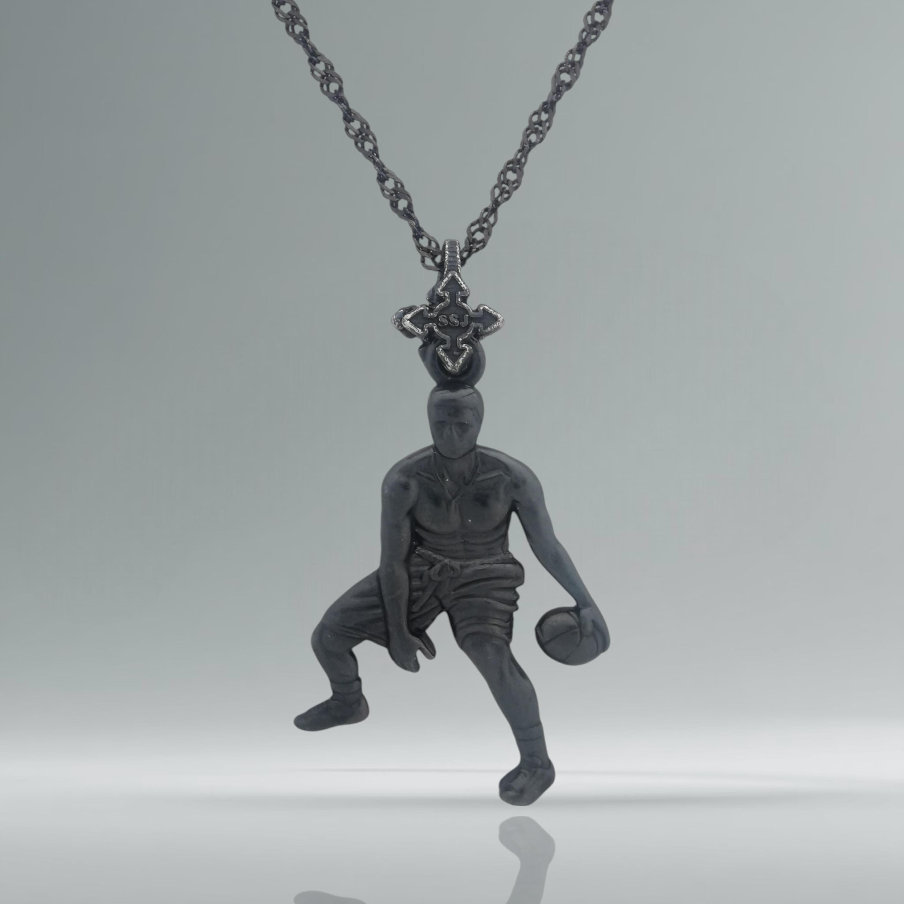 Basketball Jewelry Pendant for Men – Oxidized Black 925 Silver Gift Bold Handcrafted Sports Accessory for Players and Collectors – Necklace