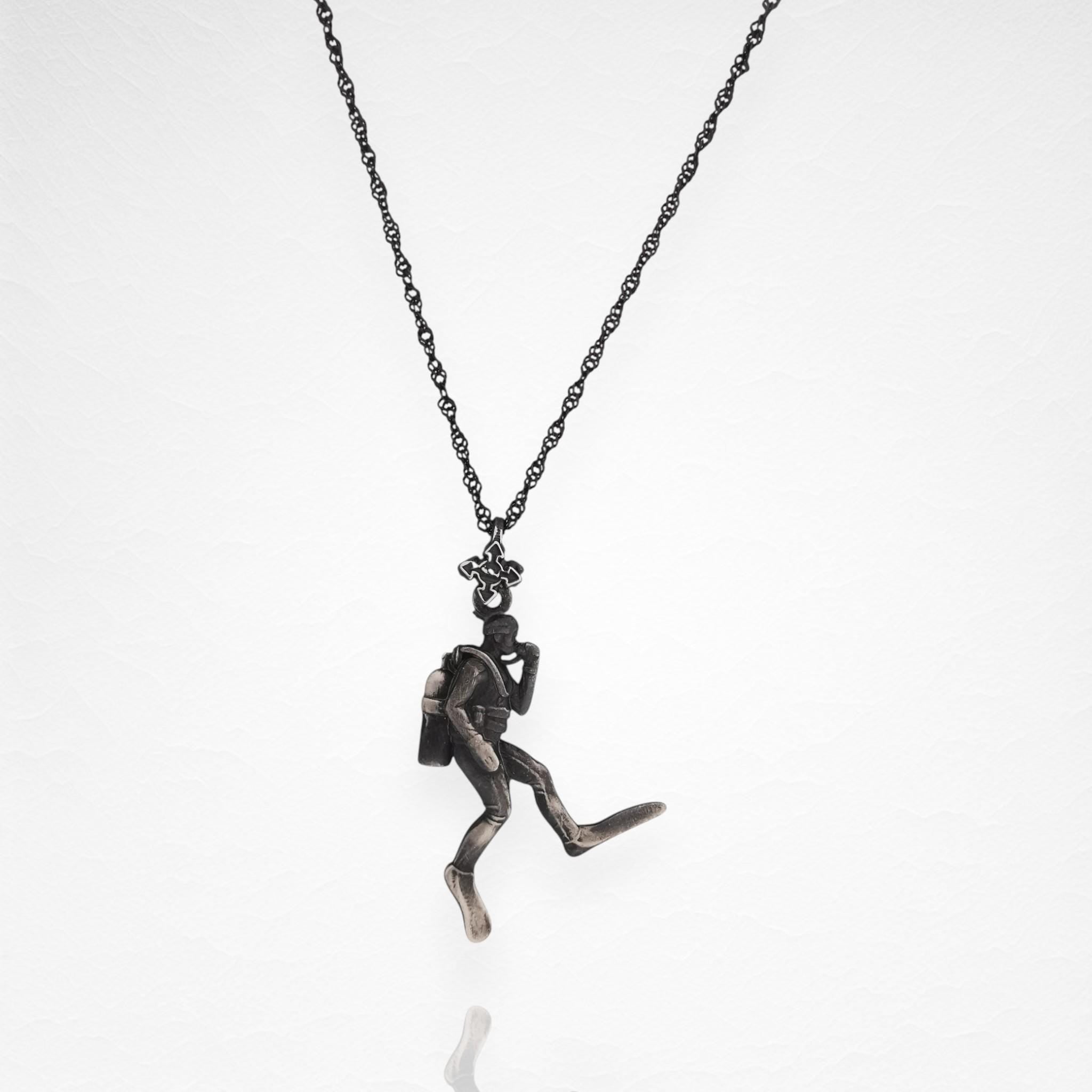 Scuba Diving Jewelry Pendant for Men & Women, Vintage Style 925 Silver Gift – Handcrafted Diver Charm for Ocean Lovers and Athletes Necklace