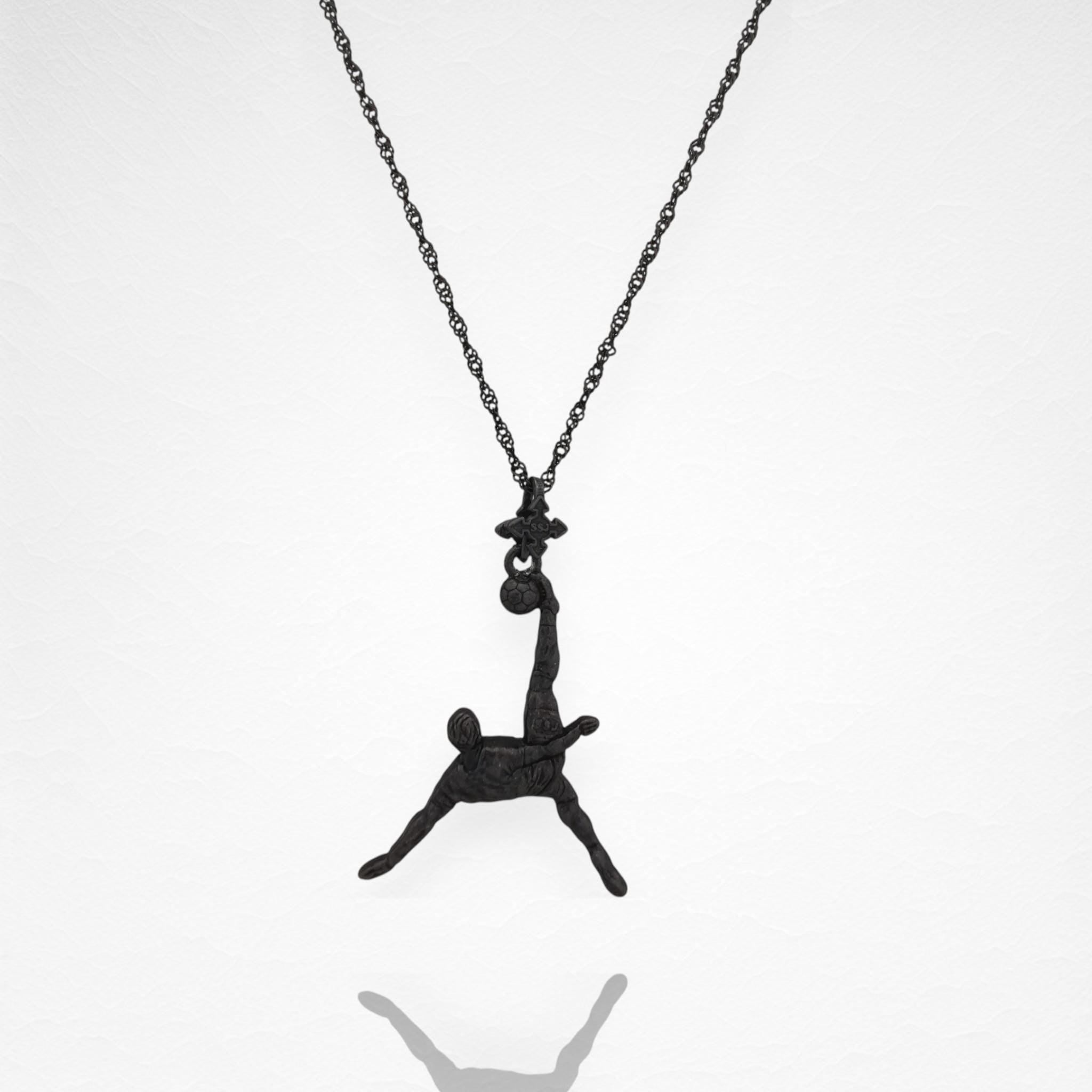 Football (Soccer) Jewelry Pendant for Men – Oxidized Black 925 Silver Gift – Bicycle Kick Sport Charm – Necklace