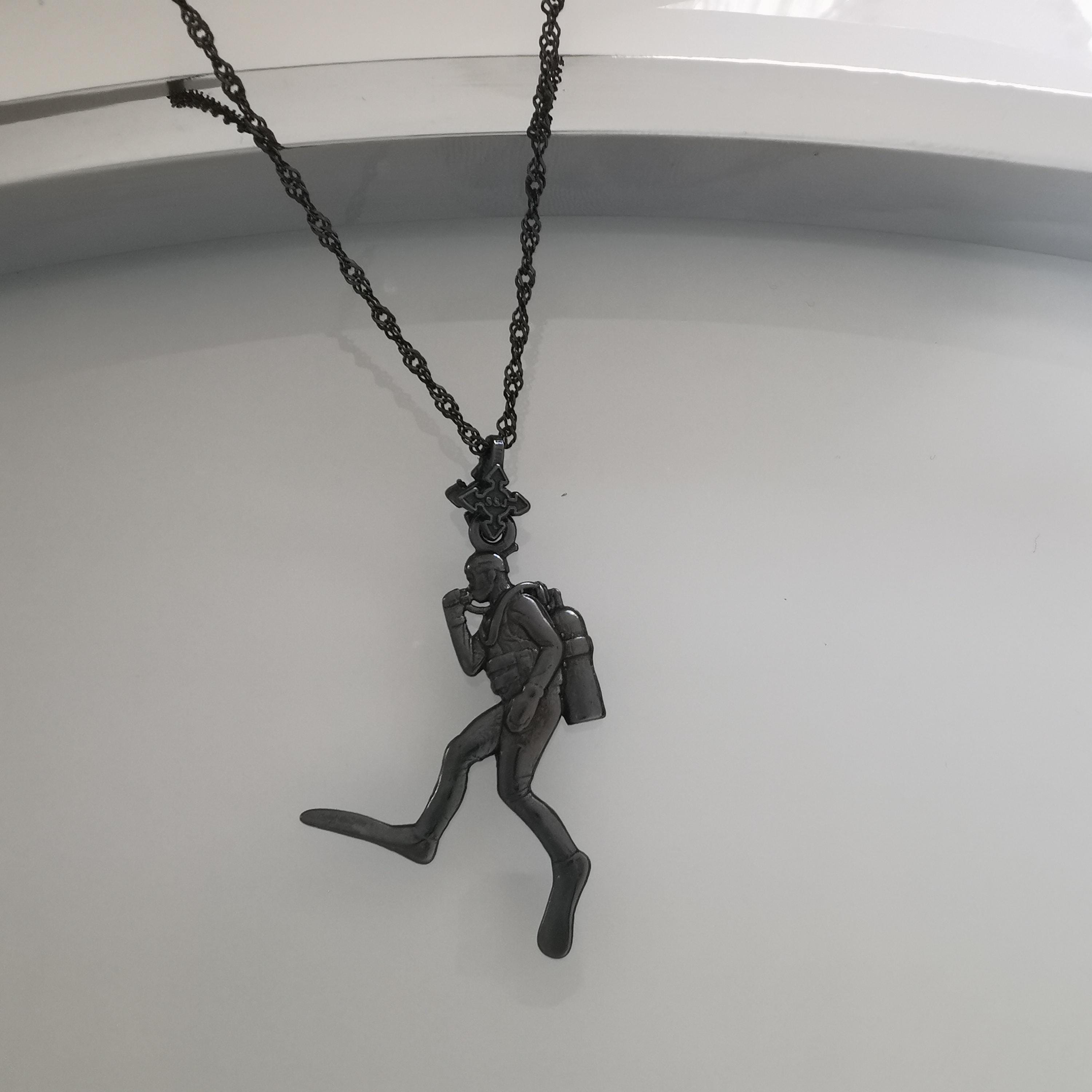 Scuba Diving Jewelry Pendant for Men & Women, Oxidized Black 925 Silver Gift, Handcrafted Diver Charm for Ocean Lovers and Athletes Necklace