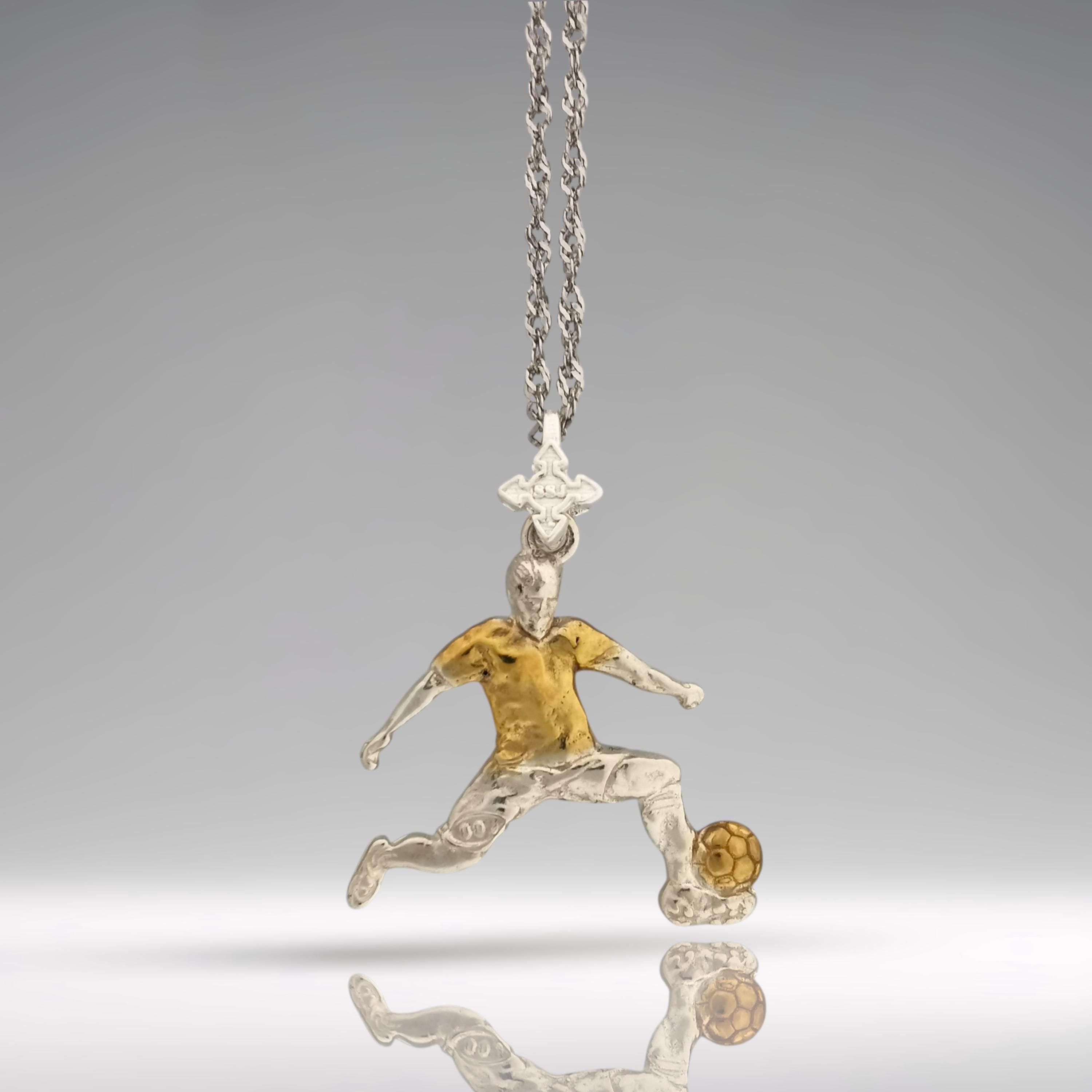 Football (Soccer) Jewelry Pendant for Men – 925 Silver with Partial Gold Plating – Handcrafted Sport Charm for Players – Necklace