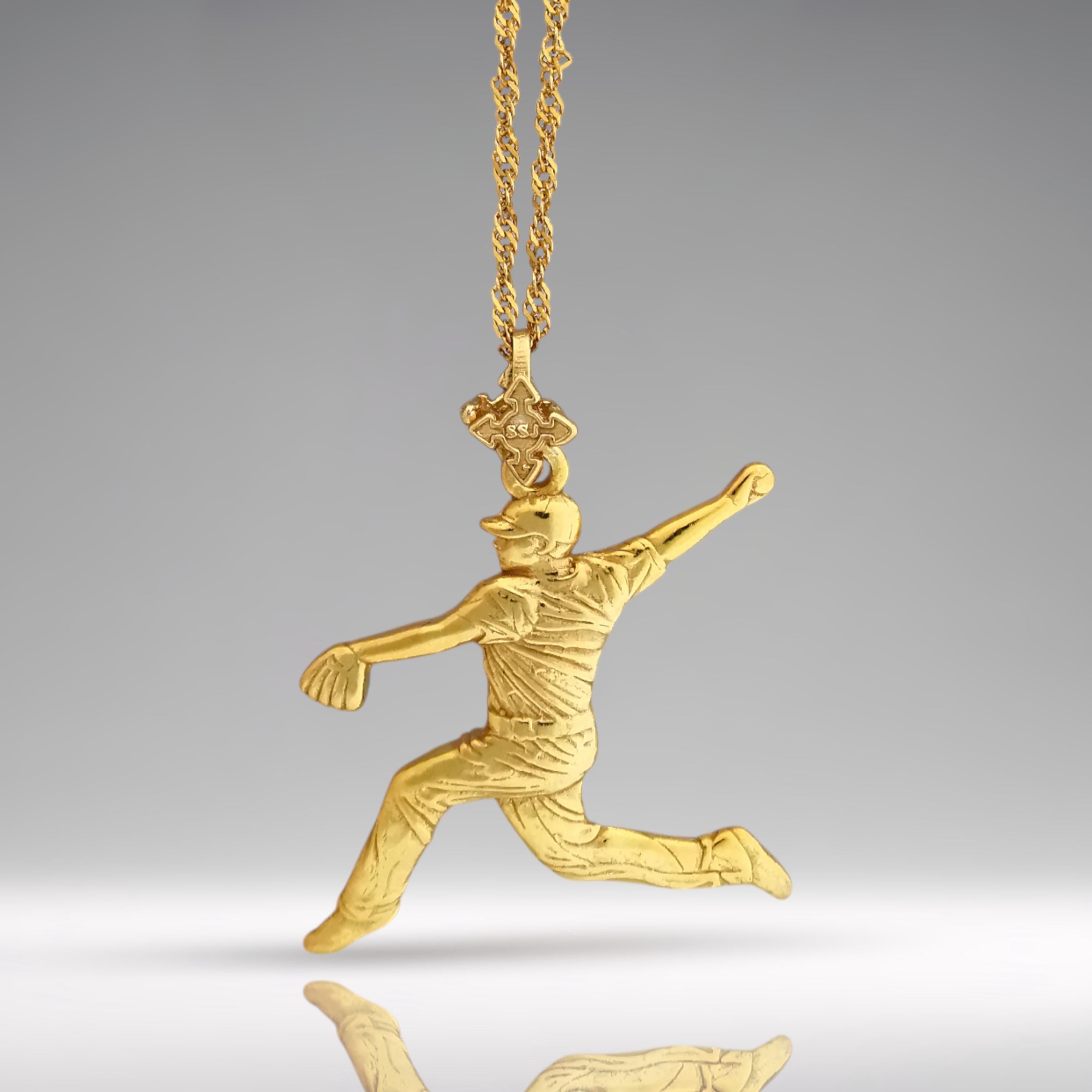 Baseball Jewelry Pendant for Men – Gold-Plated 925 Silver Gift – Handcrafted Sport Charm for Players & Pitchers – Necklace