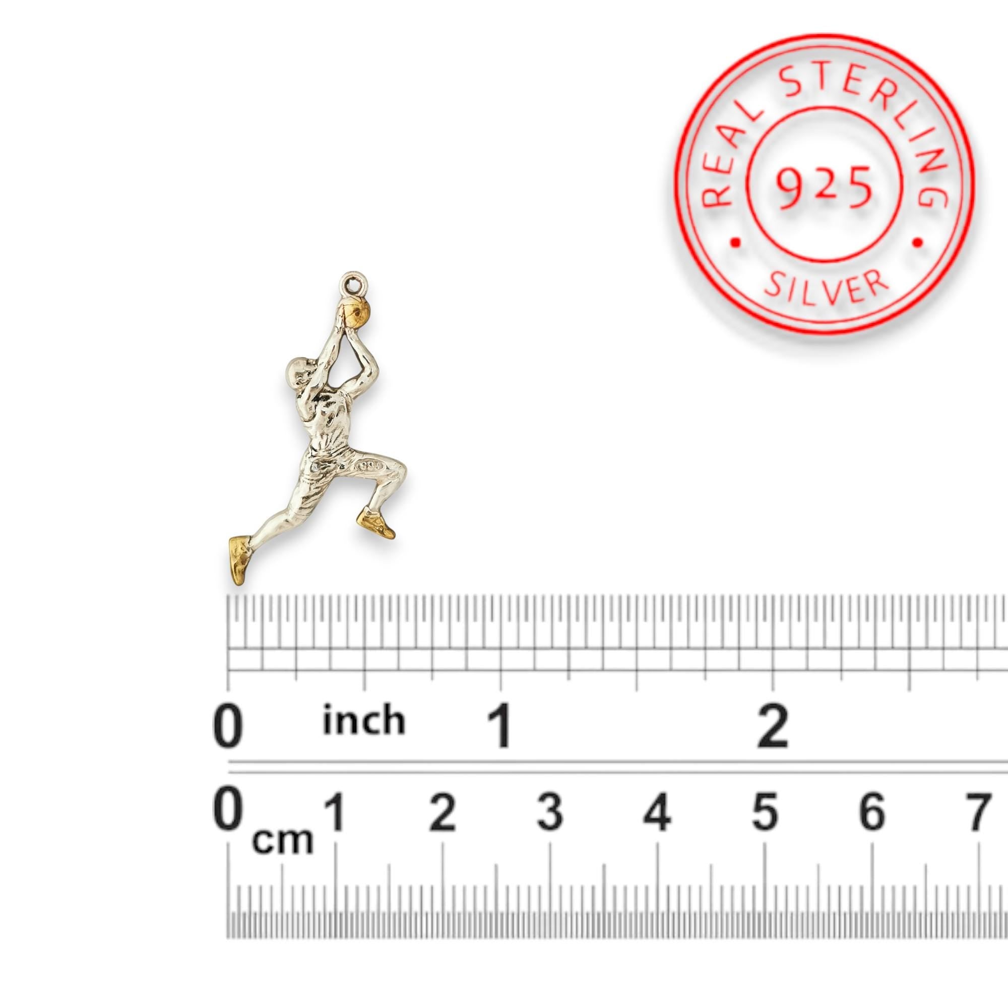 Basketball Jewelry Pendant for Men – Two Tone 925 Silver with Gold Detail – Elegant Sports Gift – Necklace
