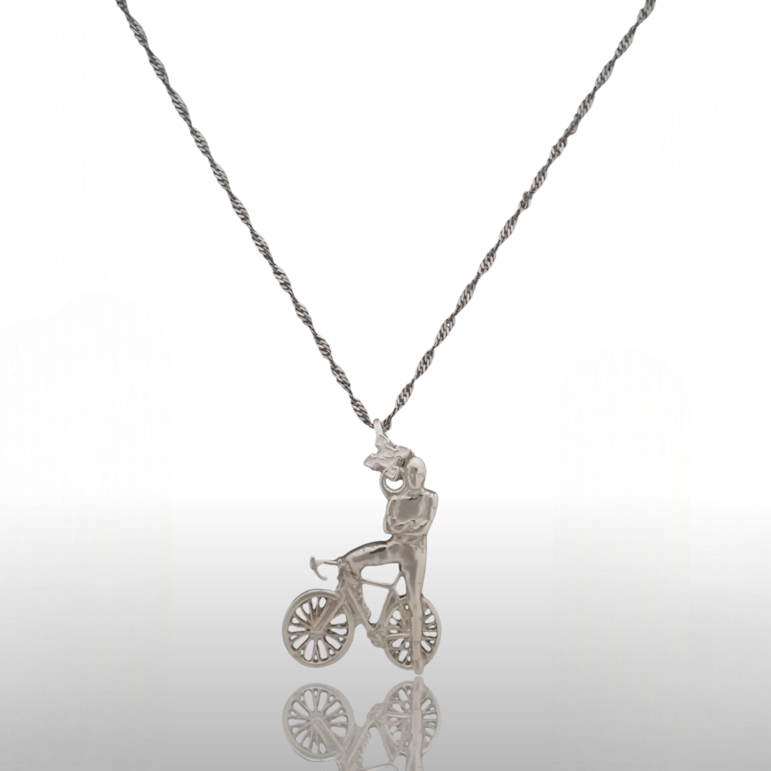 Cycling Jewelry Pendant for Men – Classic 925 Silver Gift – Sports Accessory for Cyclists and Bike Enthusiasts – Necklace