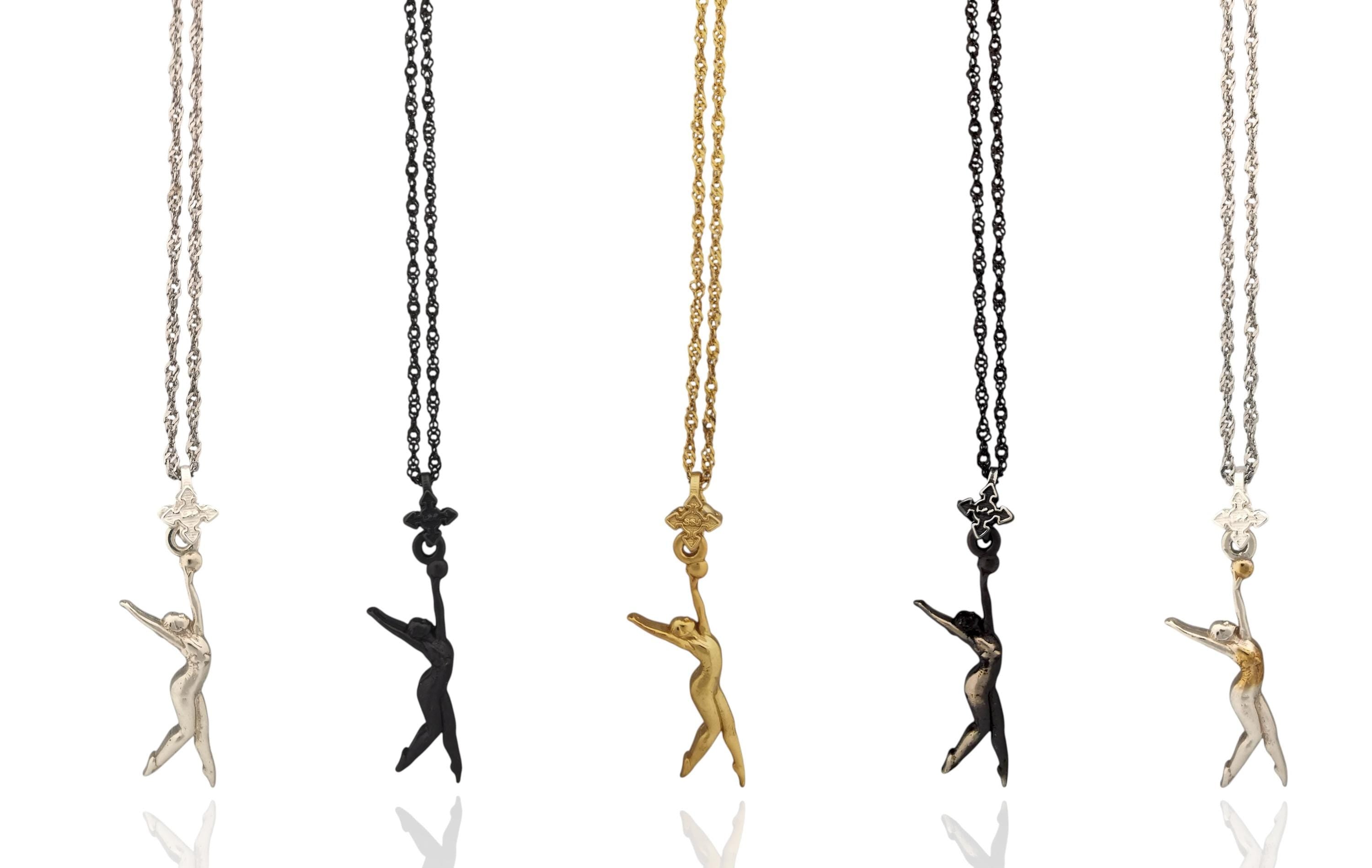 Rhythmic Gymnastics Jewelry Pendant for Women – Oxidized Black 925 Silver Gift – Ball Routine Charm for Dancers & Athletes – Necklace